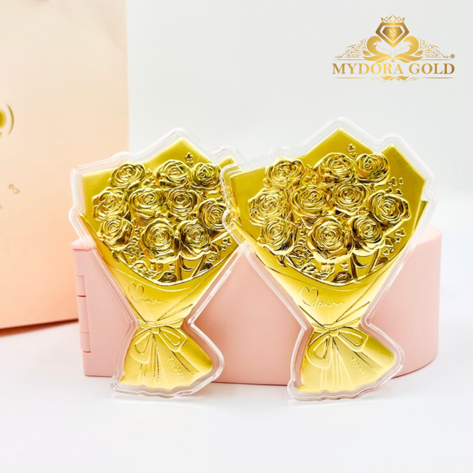MYDORA Rose Bouquet + Love Box Set l EMAS 999/24K Gold Wafer NOTE