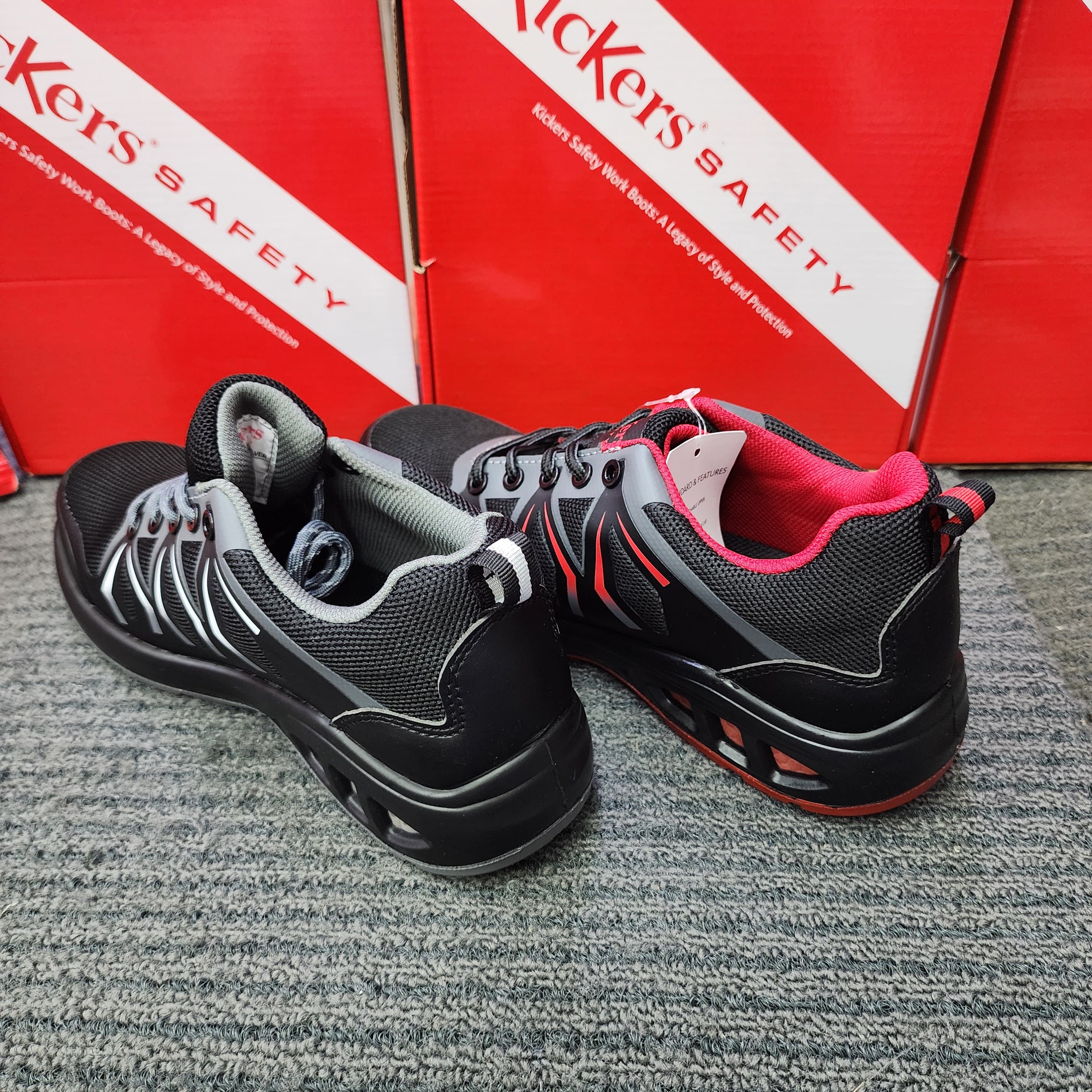 KicKers 25011 Safety Low Cut Lace ESD Black Red Grey Safety Shoes Kasut Keselamatan