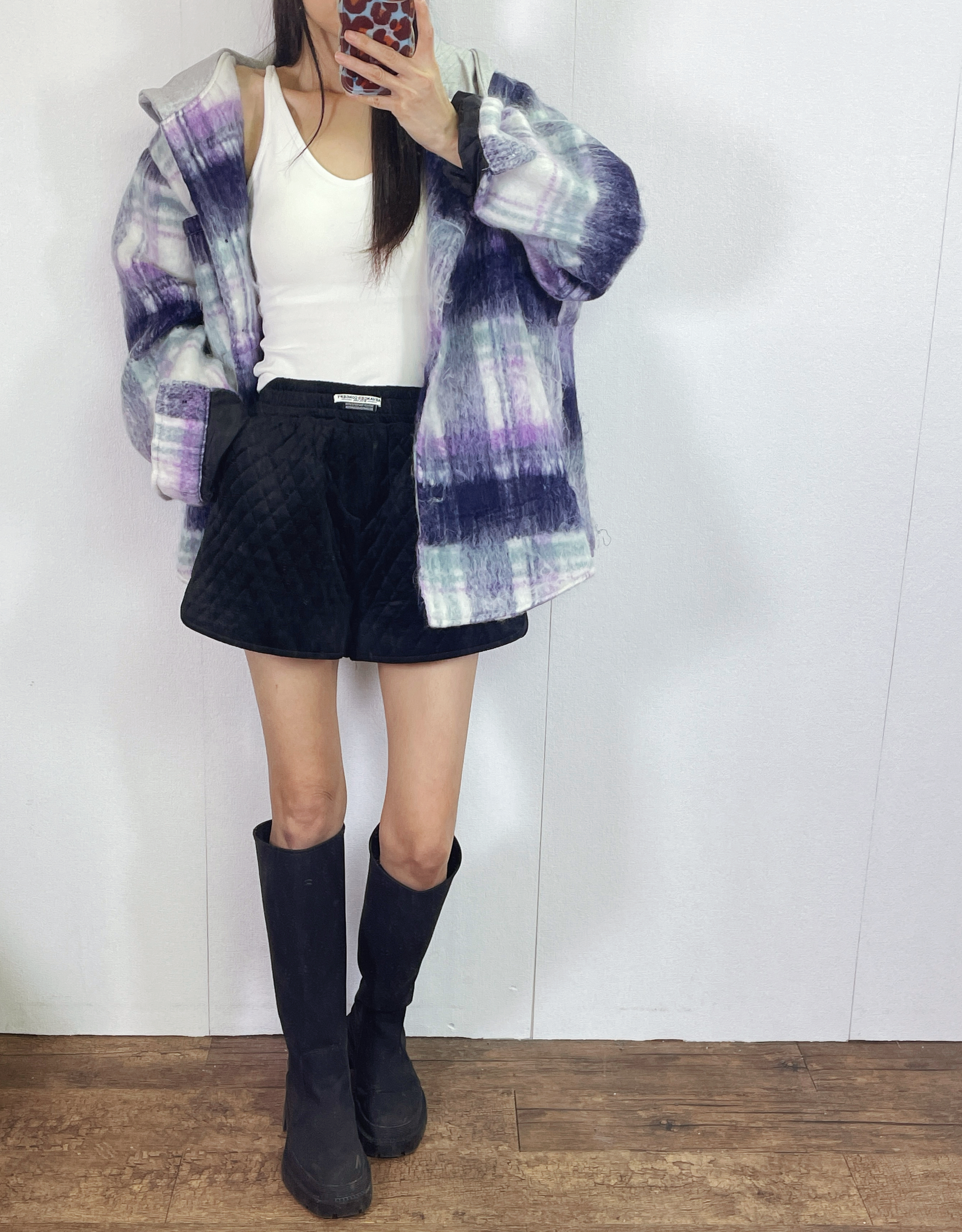 K5529 毛絨格仔有帽外套