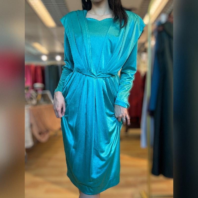 Vintage Japanese 1980s Turquoise Sash Drape Dress (MT2260-20)