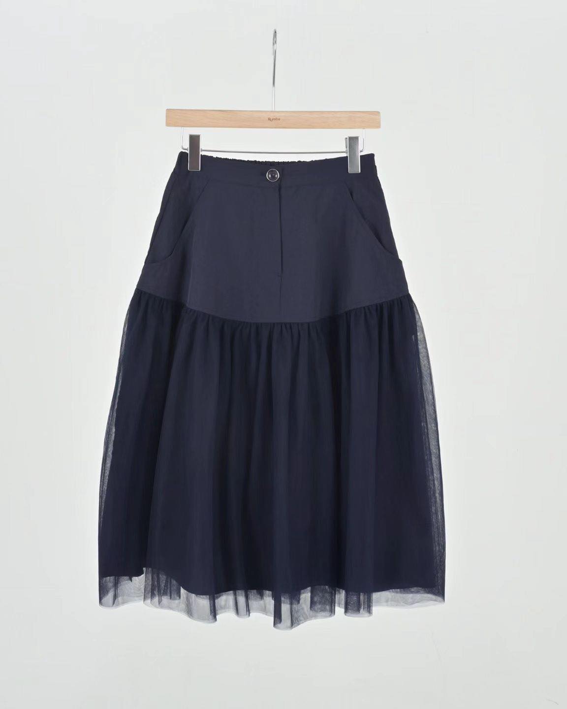 風褸料拼薄紗半腰裙