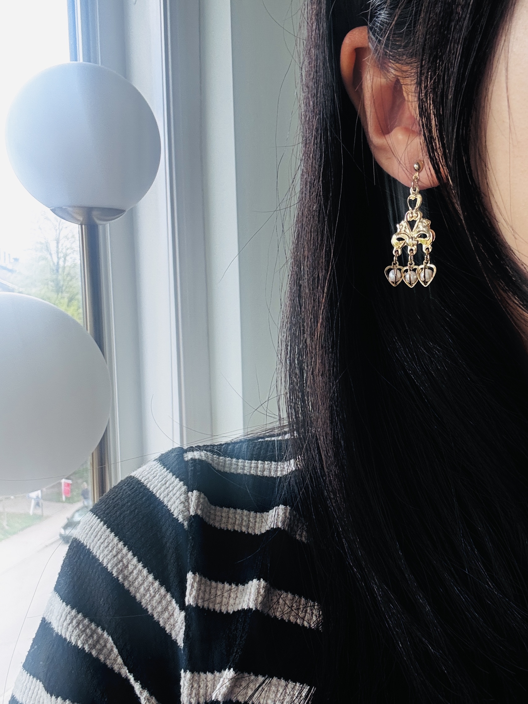 Vintage Elegabg Faux Pearl Heart Dangle Earrings (MT2585-3)