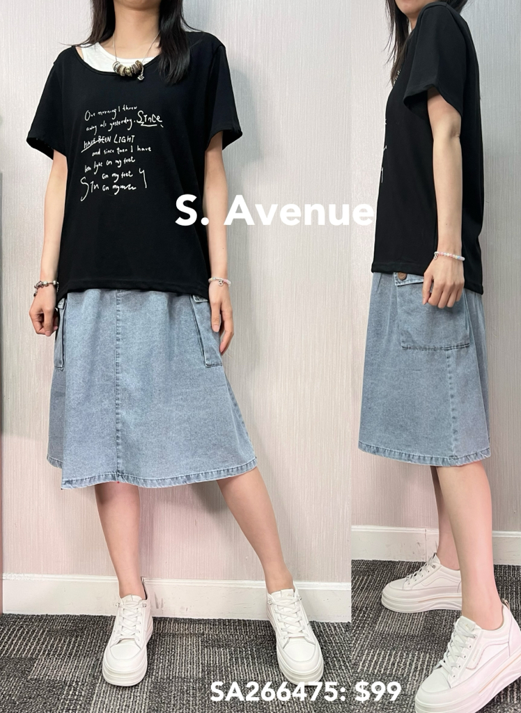 SA266475: 短袖露膊假兩件英文字tee
