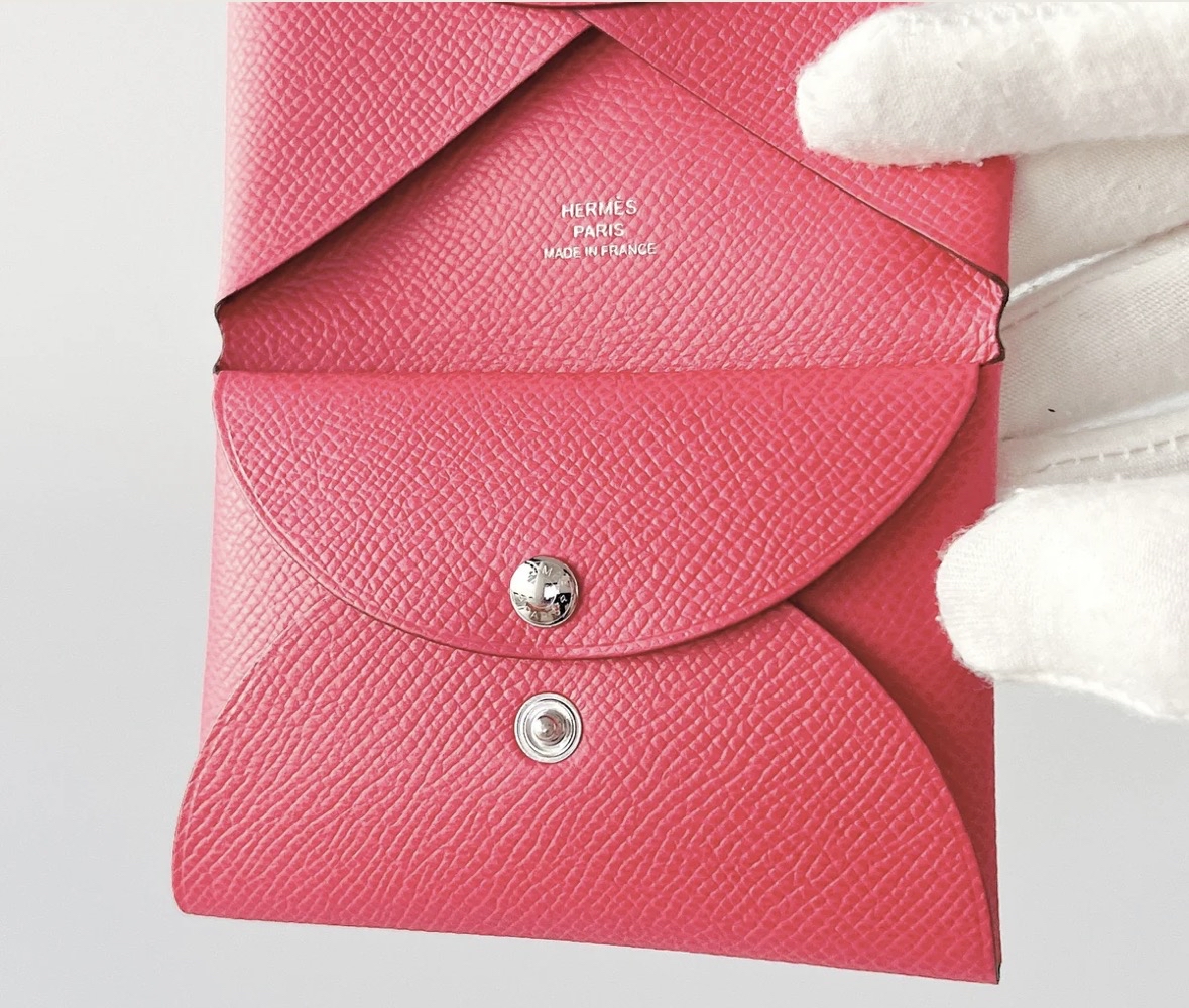 Hermes 全新🆕 Calvi Duo Card Holder Espom皮 Rose Extreme色 
