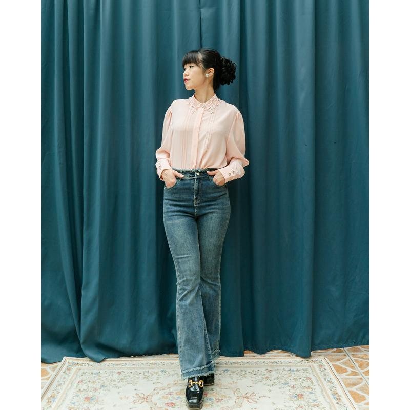 Vintage 1980s Made in France Elegant Crochet Collar Blouse/Shirt (MT1604-1)