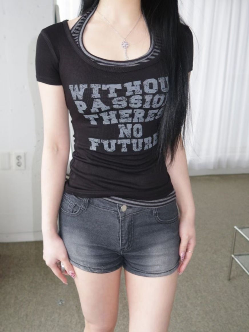 韓國辣妹字母修身Tee