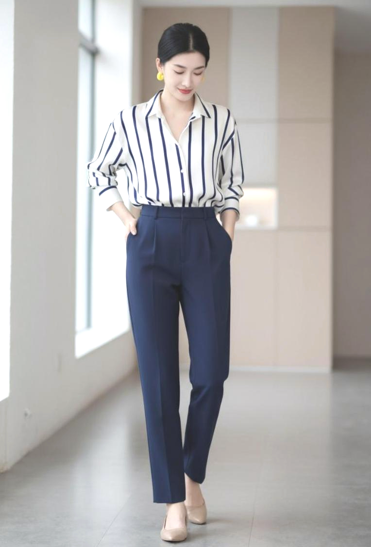 Blue Vertical Stripe Button Up