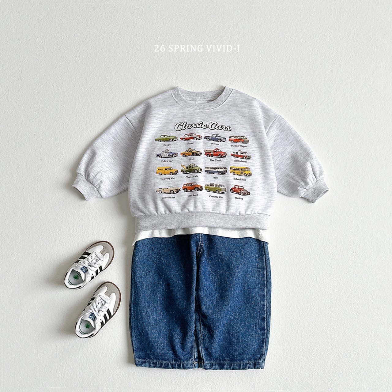 🌸預訂 韓國直送🌸🇰🇷VIVIDI三色迷你車車印花寬鬆衛衣