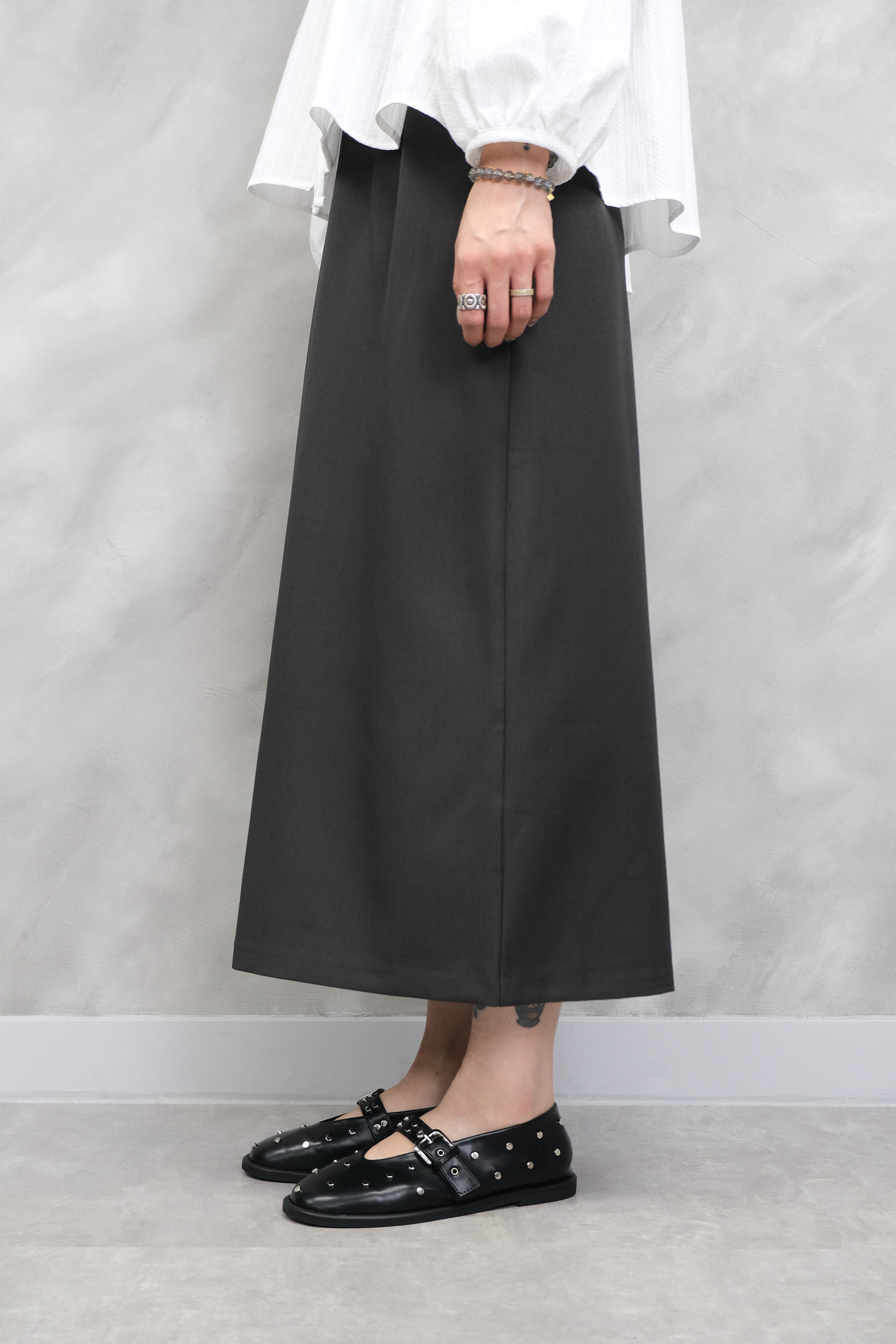 Metal Stud High-Waist Midi Skirt #sk51