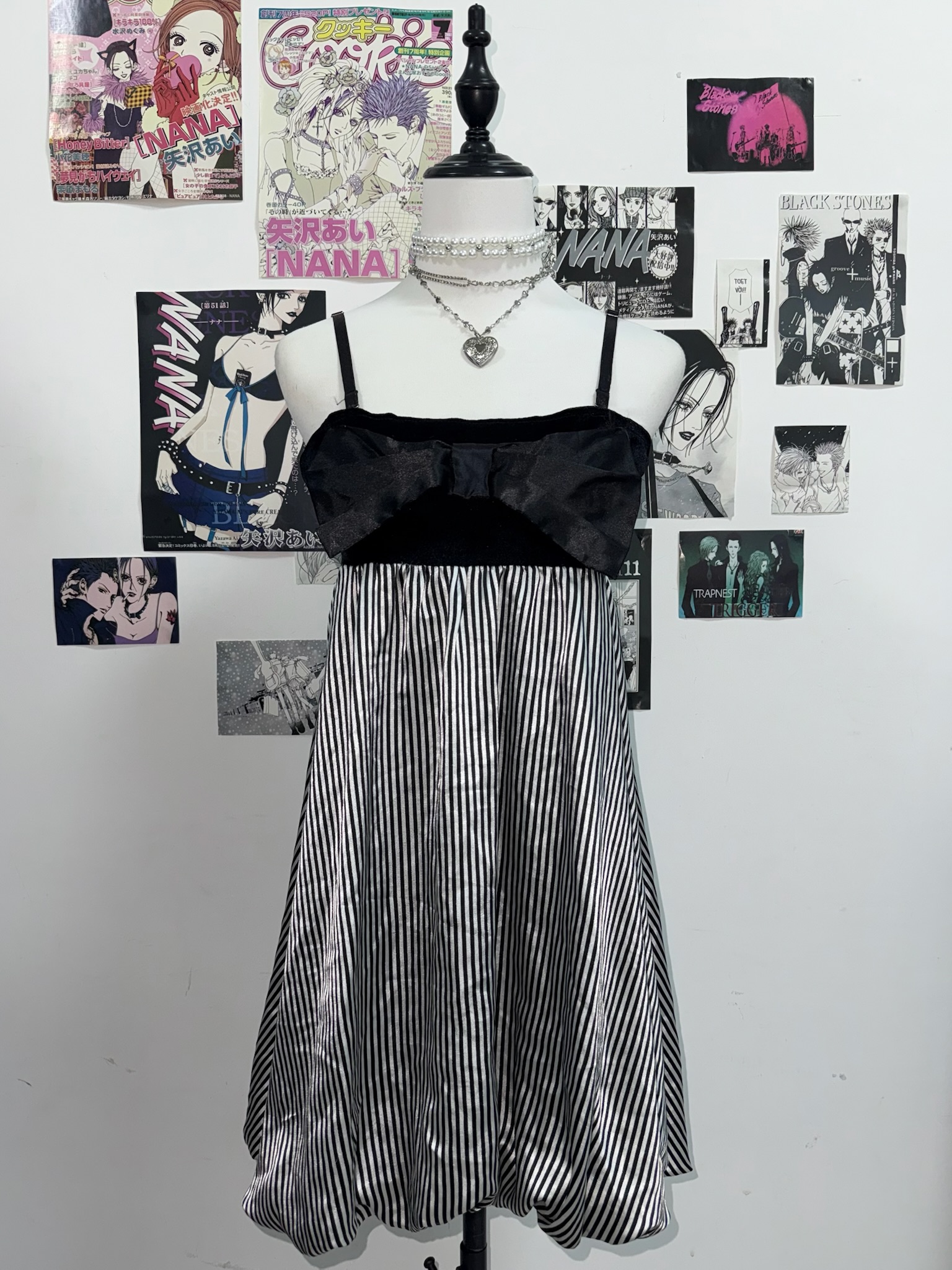 Black and Silver Striped Cami Dress with Big Bow