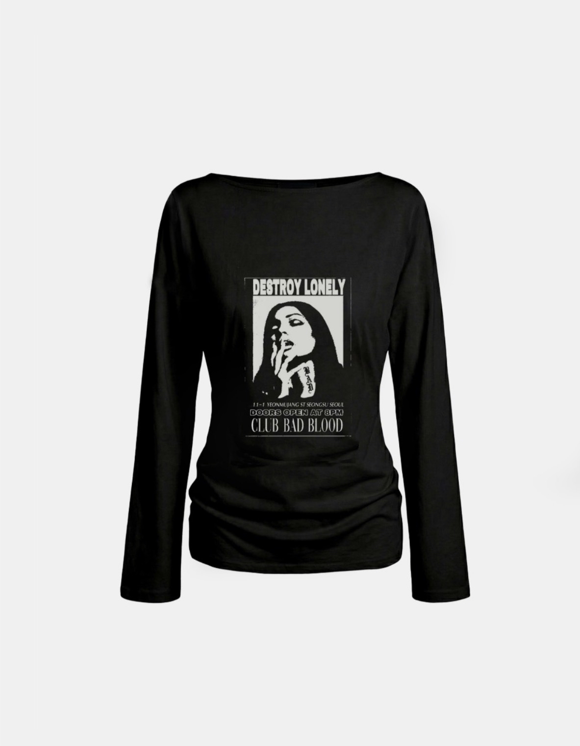 BADBLOOD [w-tee26-122] CLUB BAD POST Boat Neck T-Shirt - Black