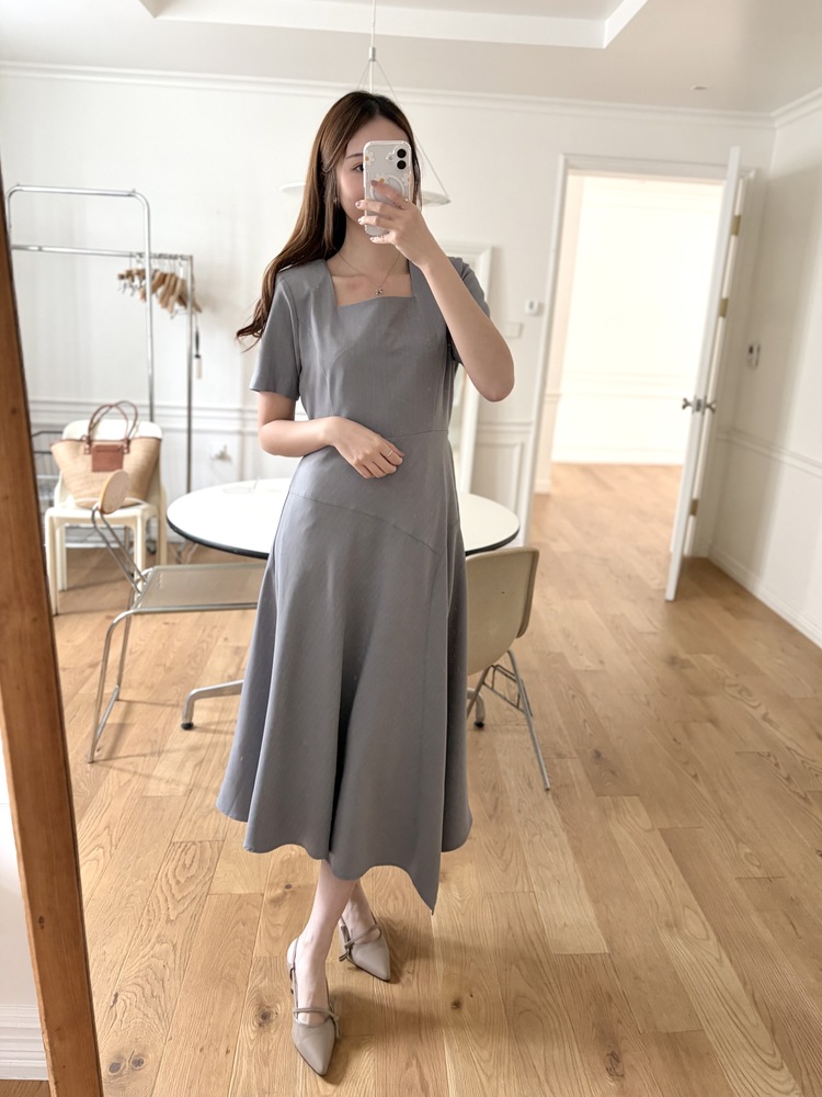 Asymmetric Striped Dress (Grey)