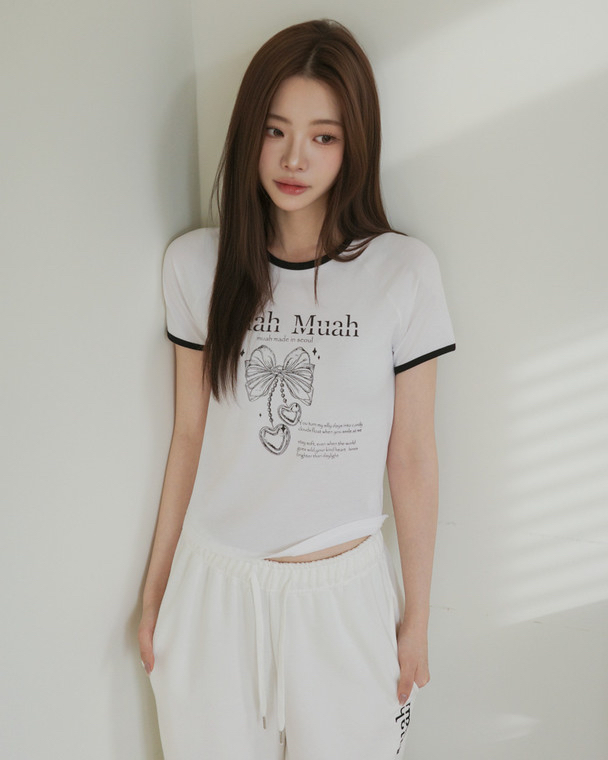 MuahMuah RAGLAN CONTRAST CROP HALF T-SHIRT