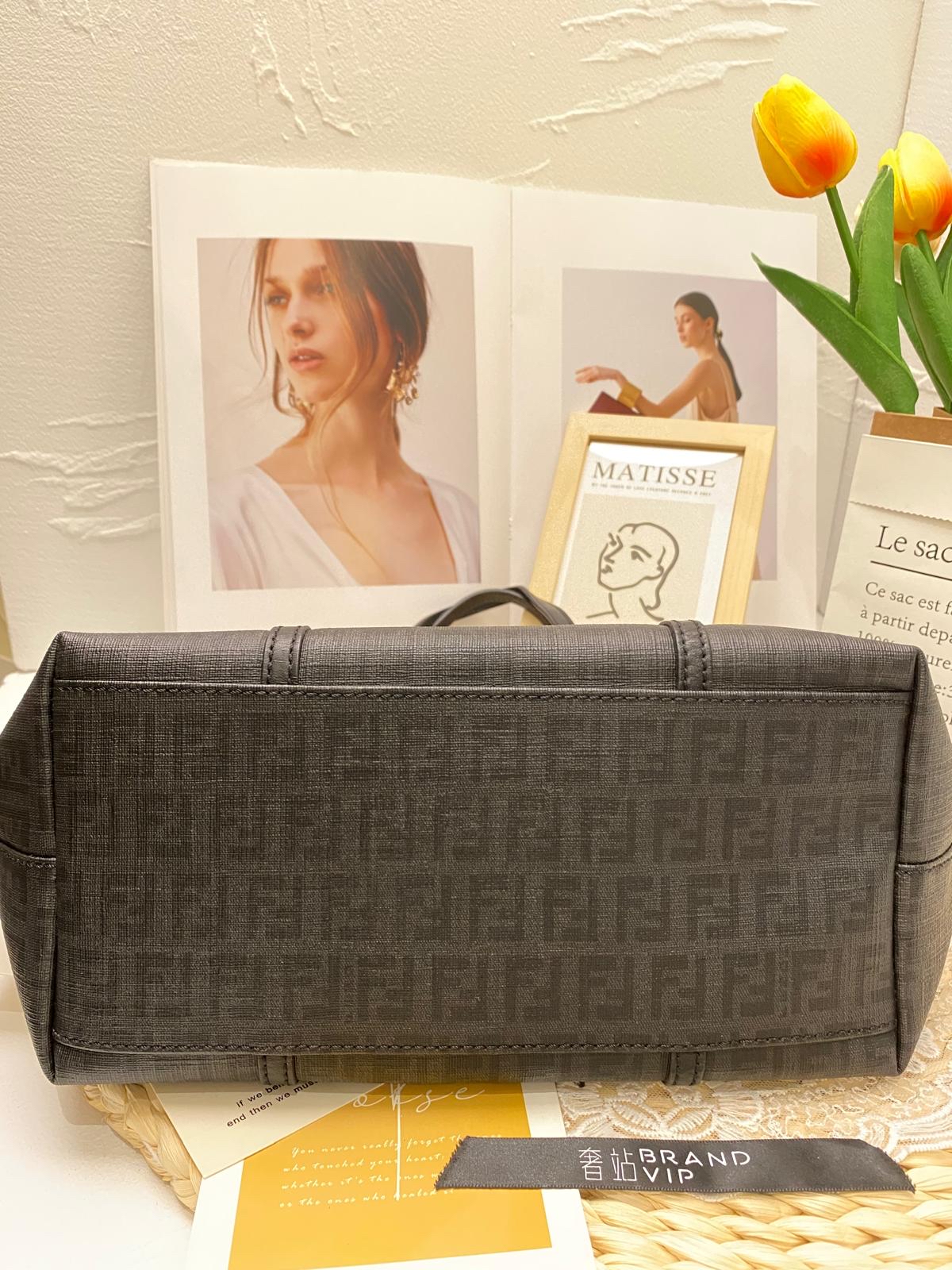 Fendi Black Zucchino Canvas Shopping Tote Bag