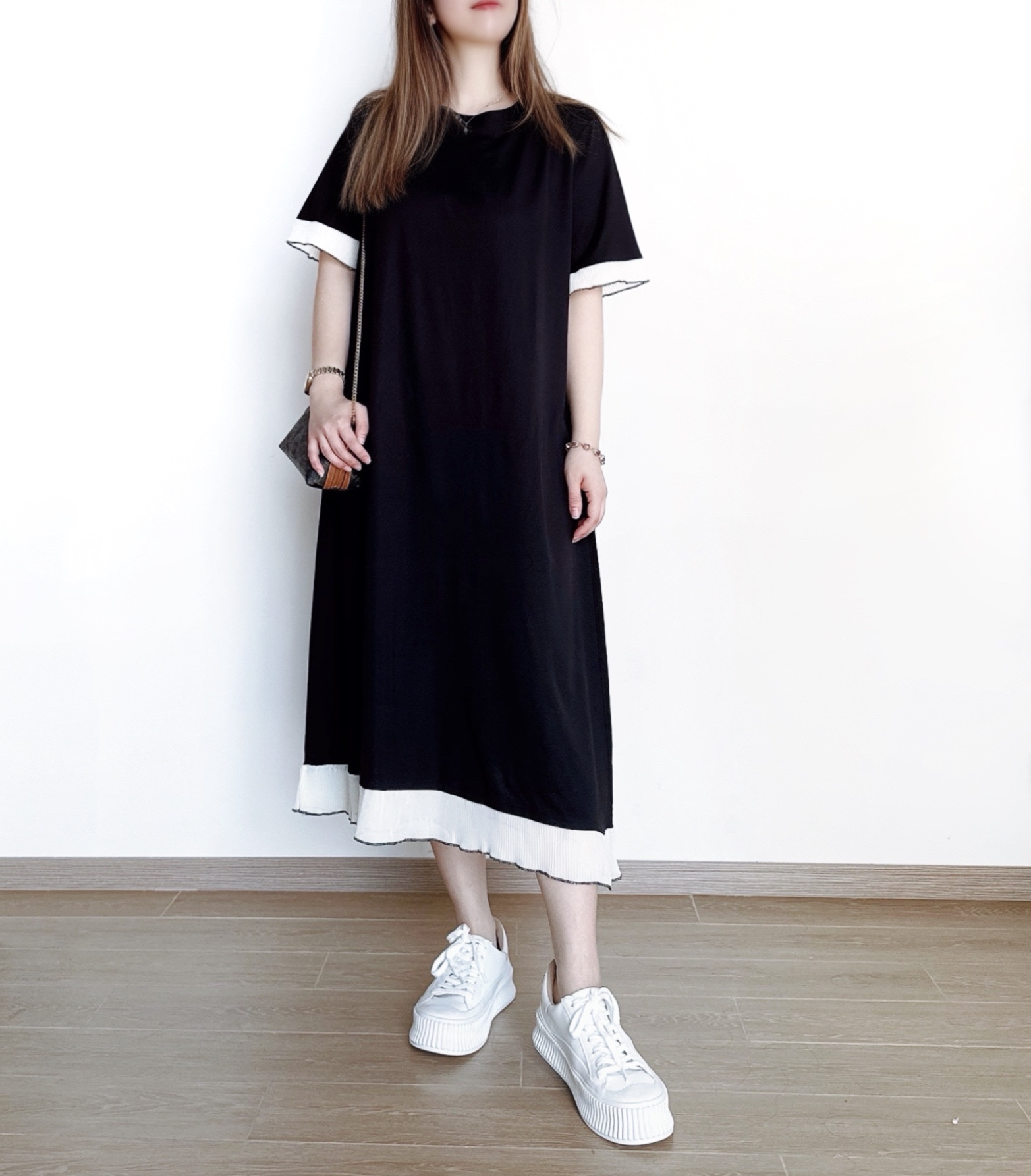 氣質顯瘦純色拼料Ops