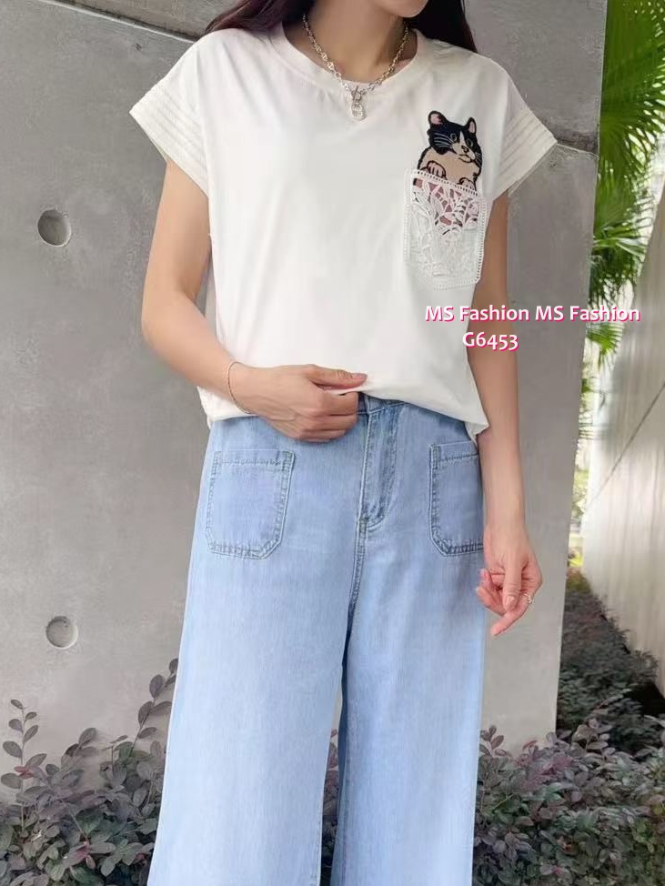 G6453 可愛貓咪通花top