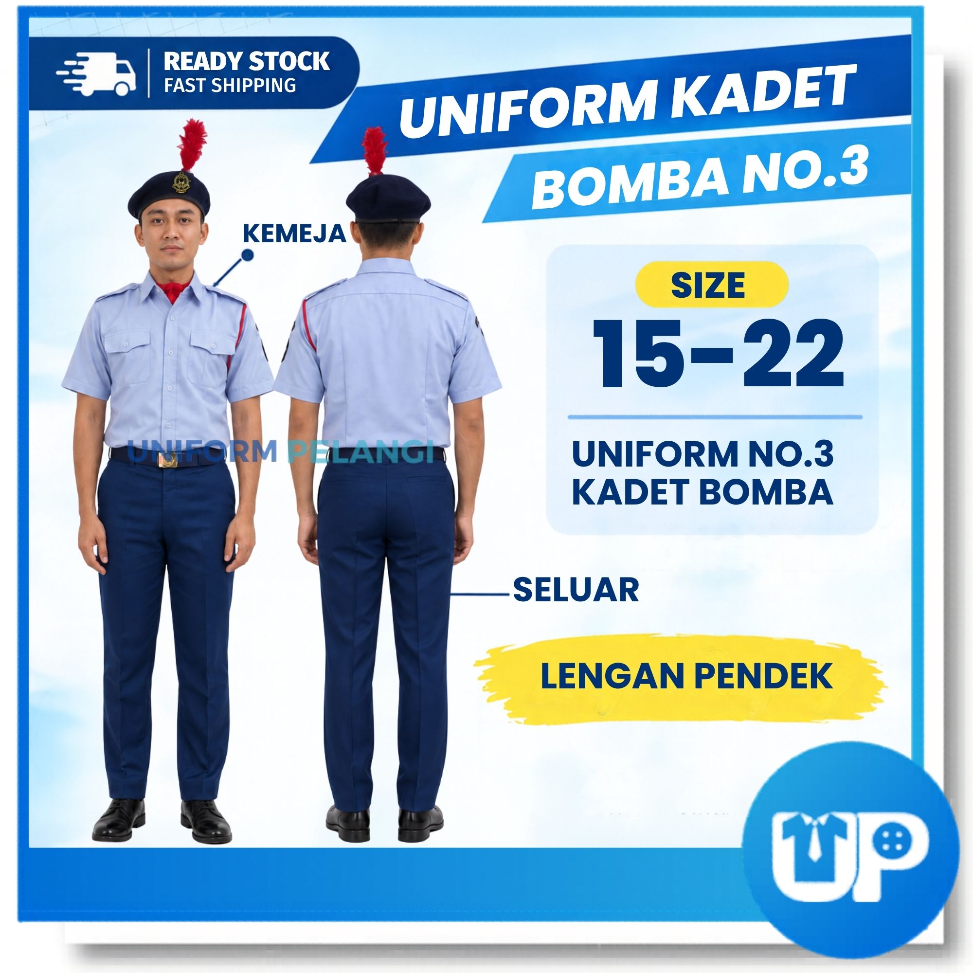 Uniform Kadet Bomba dan Penyelamat NO3 Lengan Pendek Uniform Seragam Kookurikulum Seluar Biru Tua