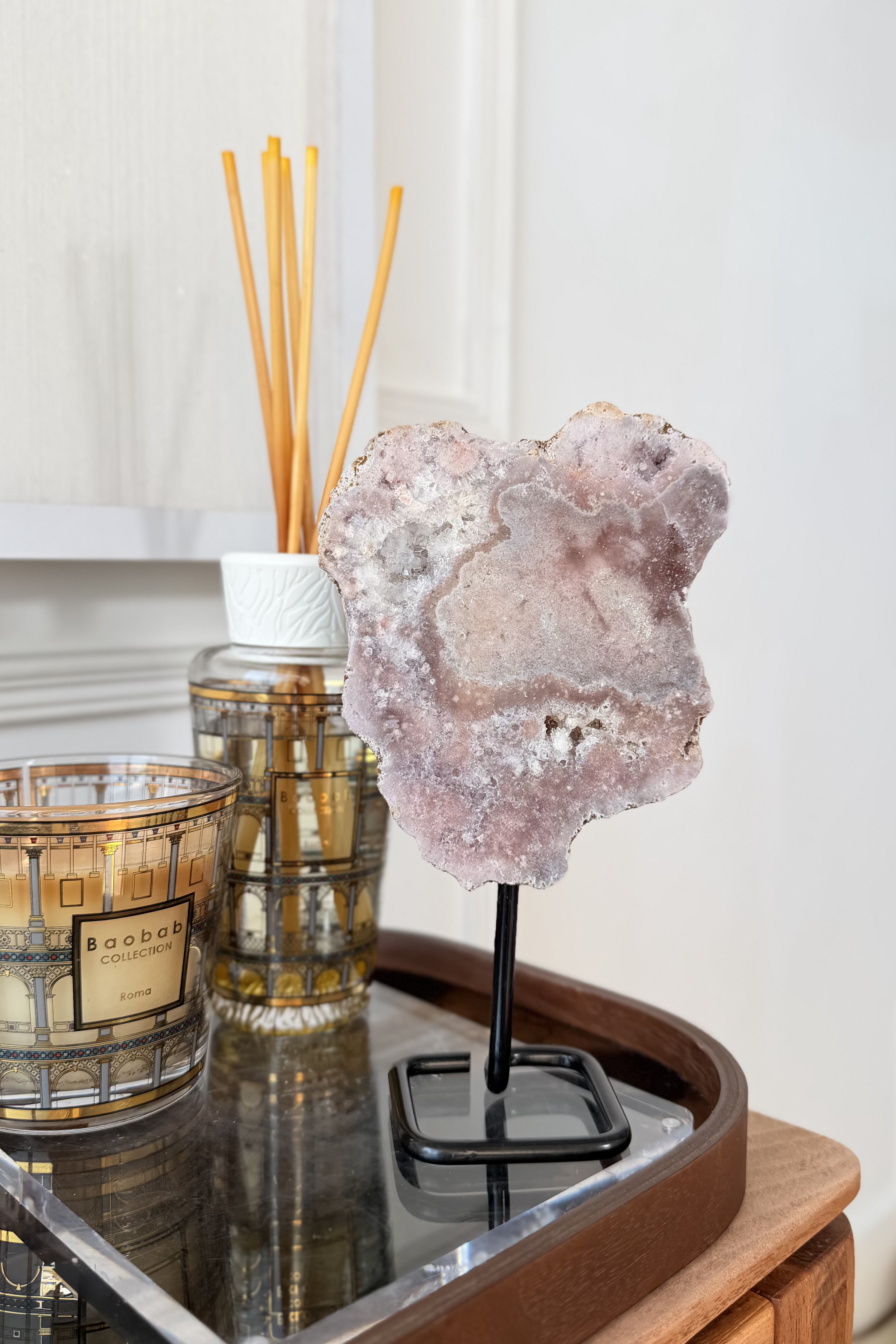 ༒19.8cm粉紅紫水晶 晶牙原石 連托架擺件༒PA.7008C2AGAA8-RA22*9em