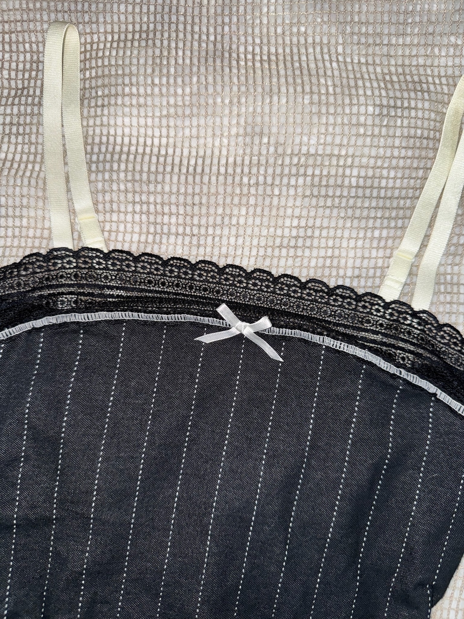 Lace-Trimmed Pinstripe Bustier-Style Cami