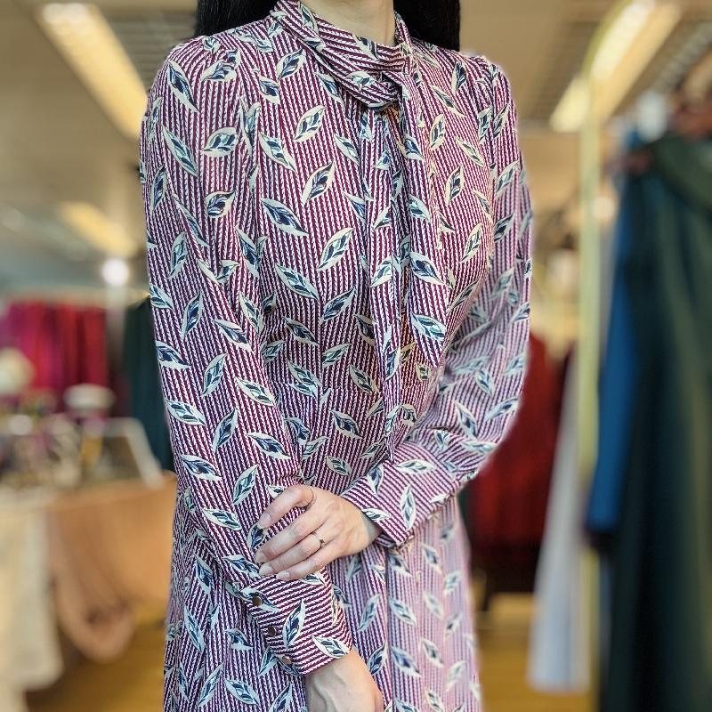 Vintage 1990-2000 Patterned Tie-Collar Ankle Length Day Dress(PP001-17)