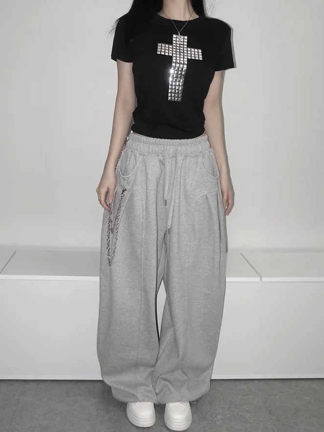 Oversized Curved Wide-Leg Sweatpants(Unisex)