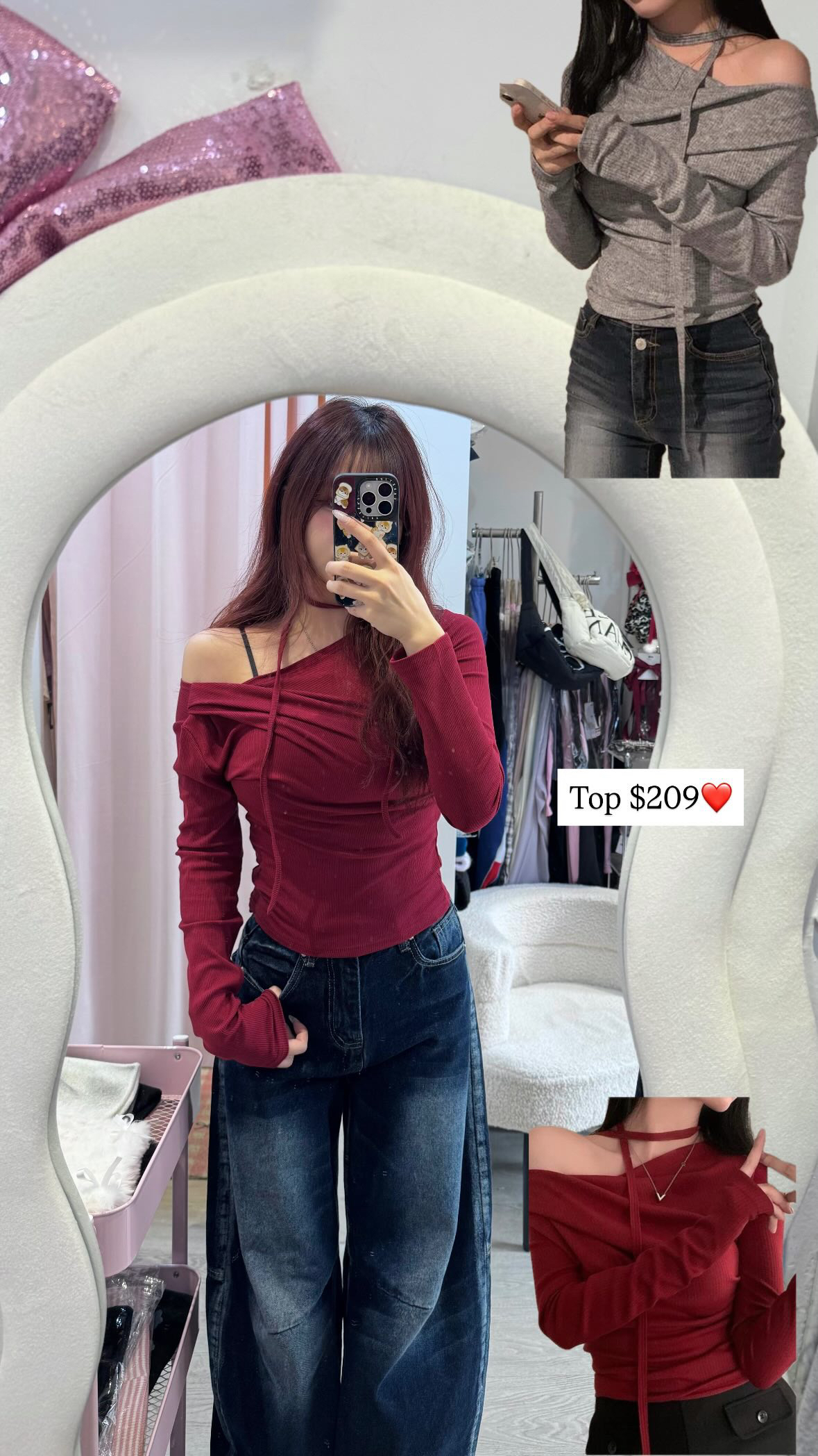 韓國斜膊款+掛頸巾上衣