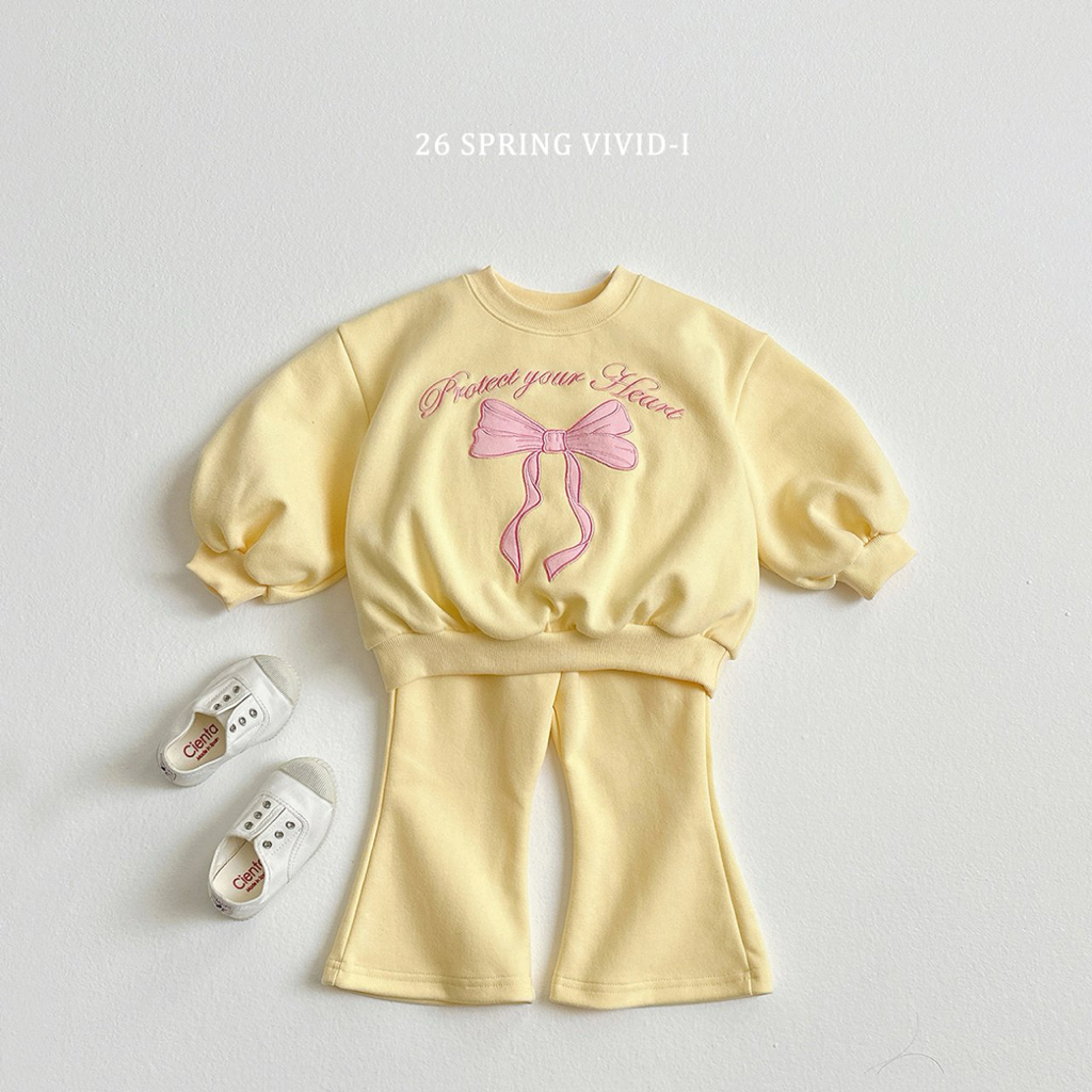 🌸預訂 韓國直送🌸🇰🇷VIVIDI四色絲帶刺繡泡泡袖喇叭褲上下套裝