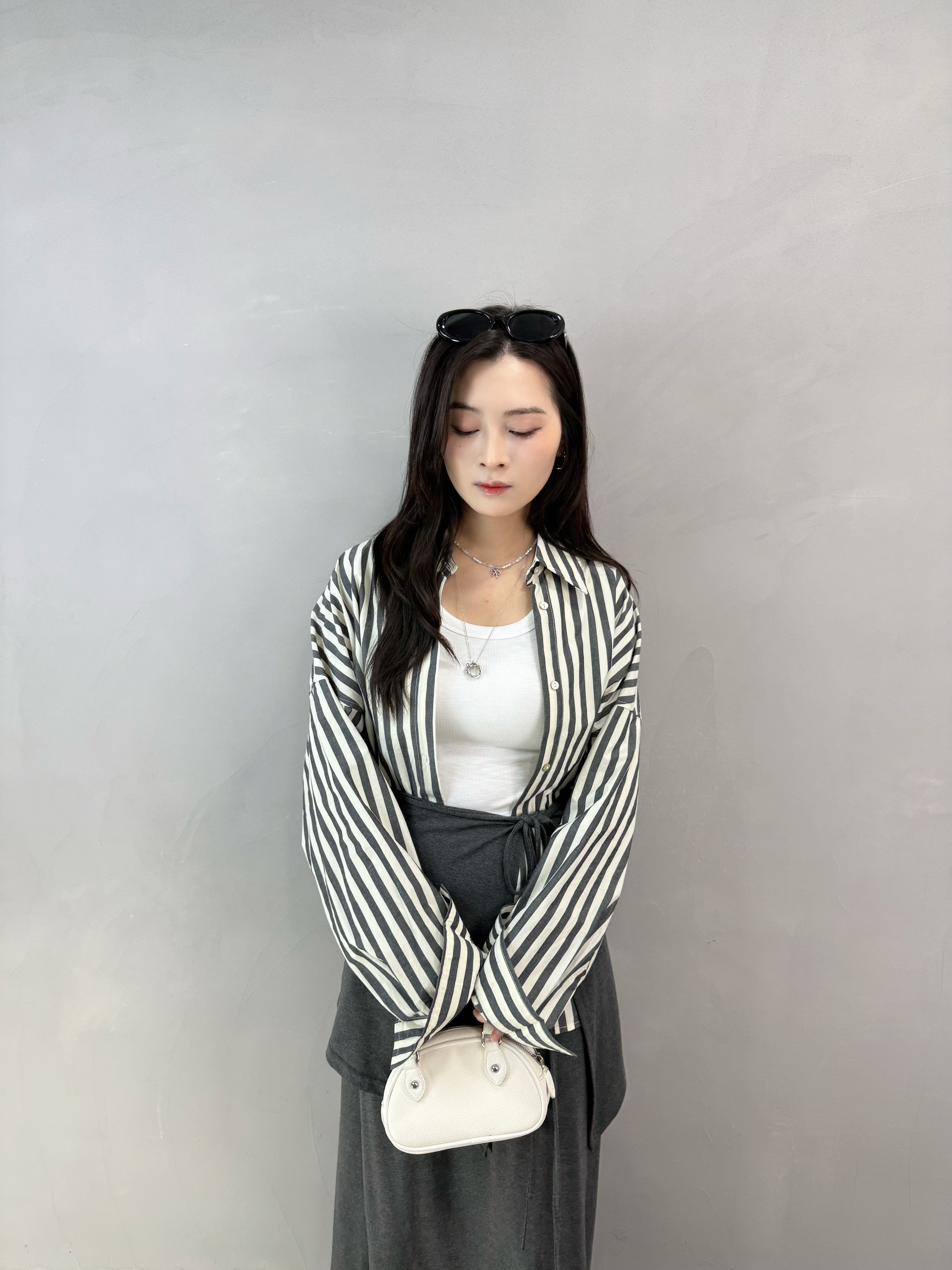 H61 拼色洗水條子恤衫