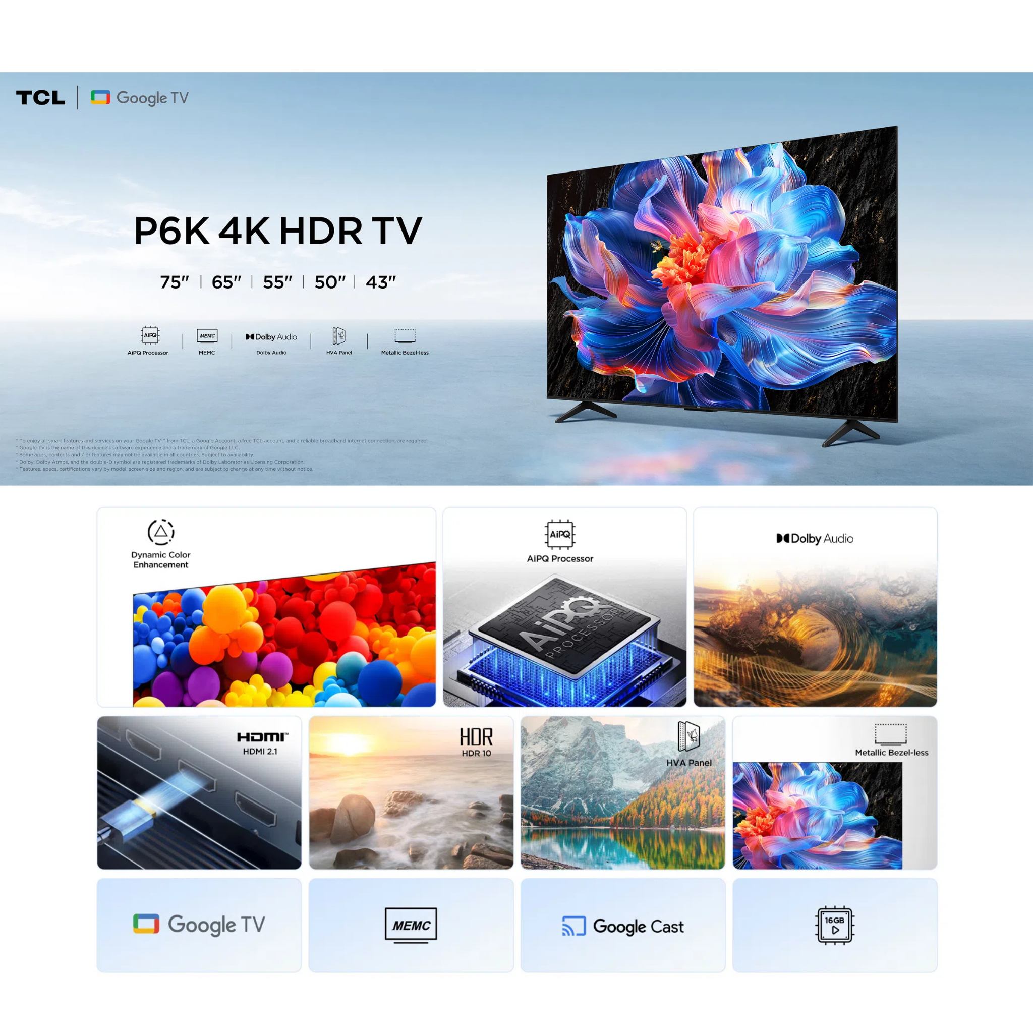 TCL 75" P6K Series 4K UHD Google TV HDR (75P6K)