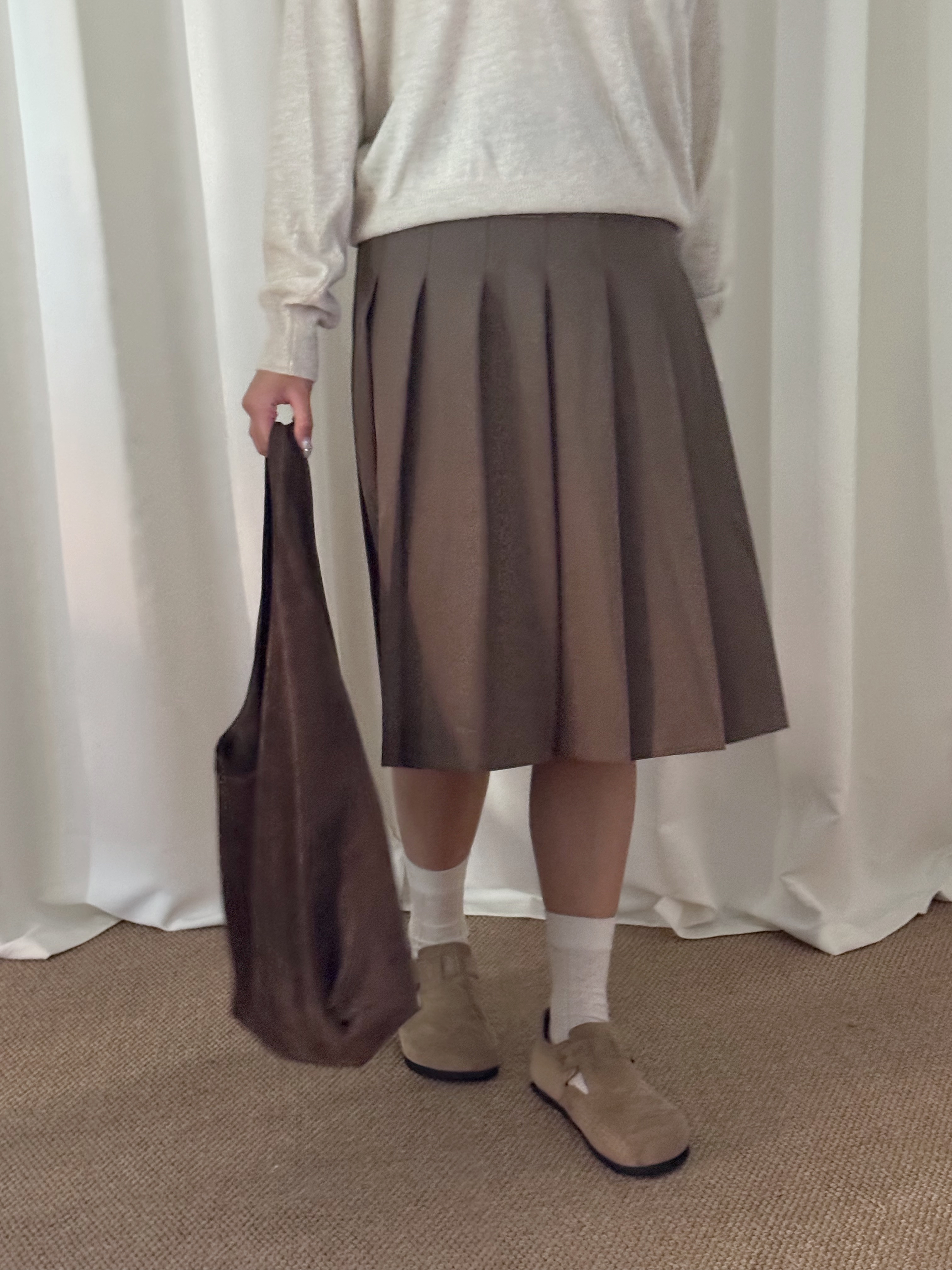 學院風百褶半身中長裙(三色入)