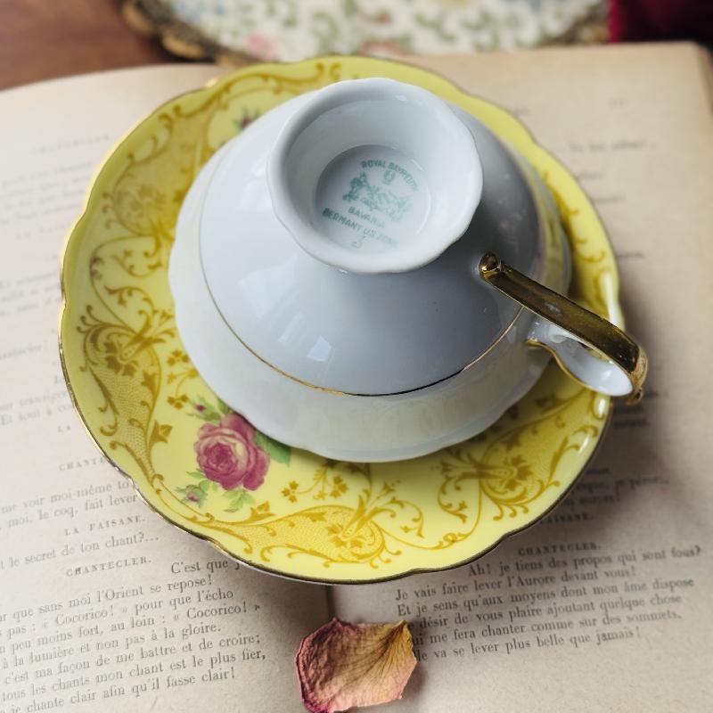Rare! Vintage 1945-49 Bavarian Royal Bayreuth Made in "Germany US Zone" Rose Yellow Tea Set Duo - Tea Cup and Saucer (MT2226)
