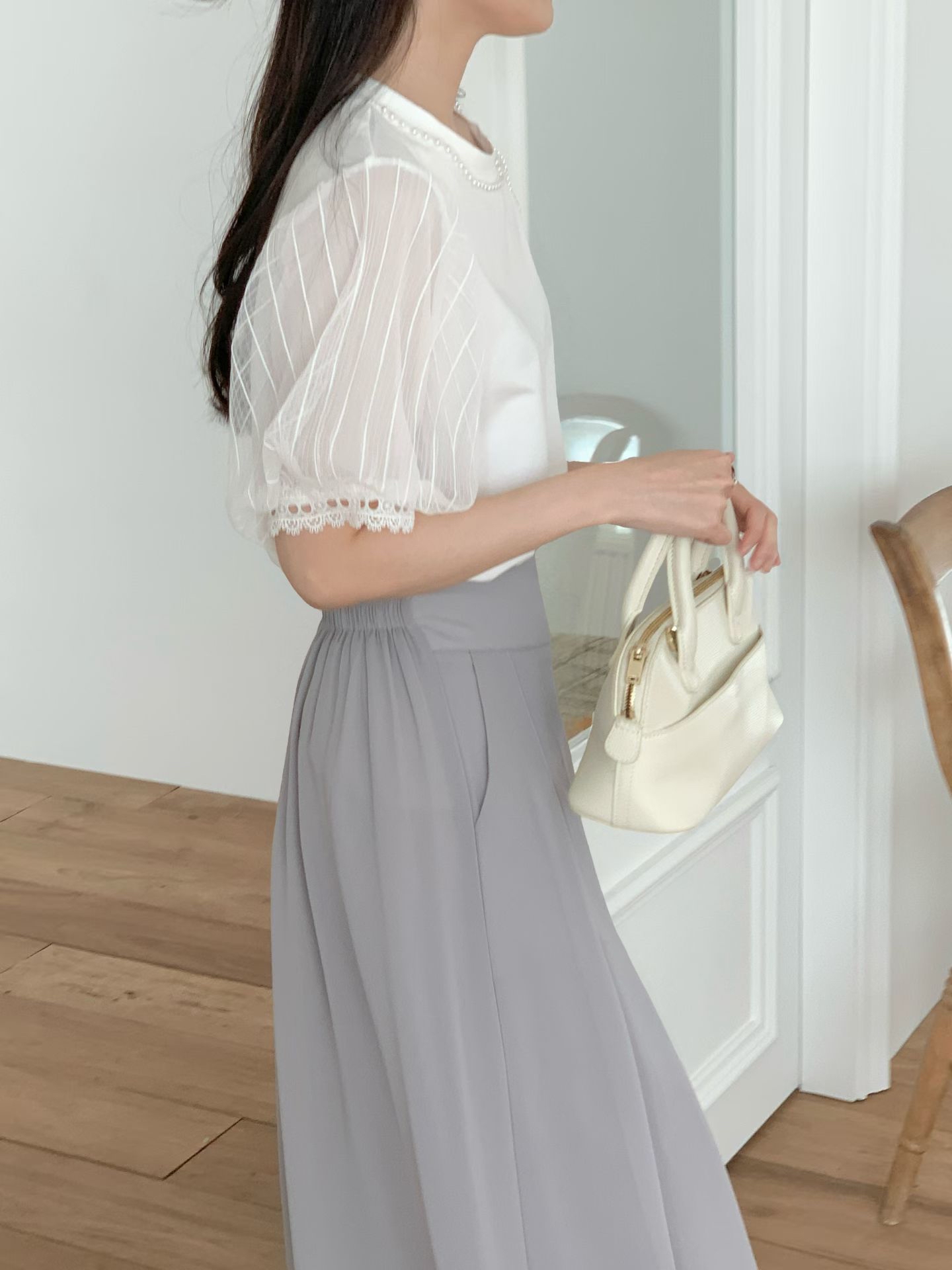 CT26 清新甜美蝴蝶珍珠領上衣 