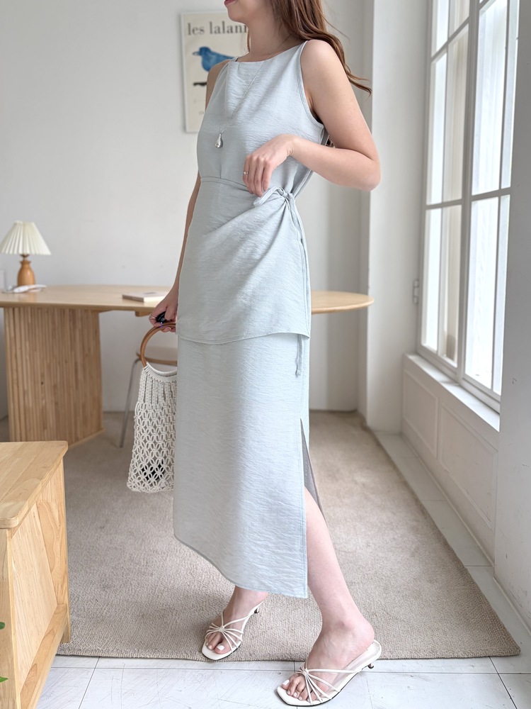 Boat Neck Layered Dress (Mint)