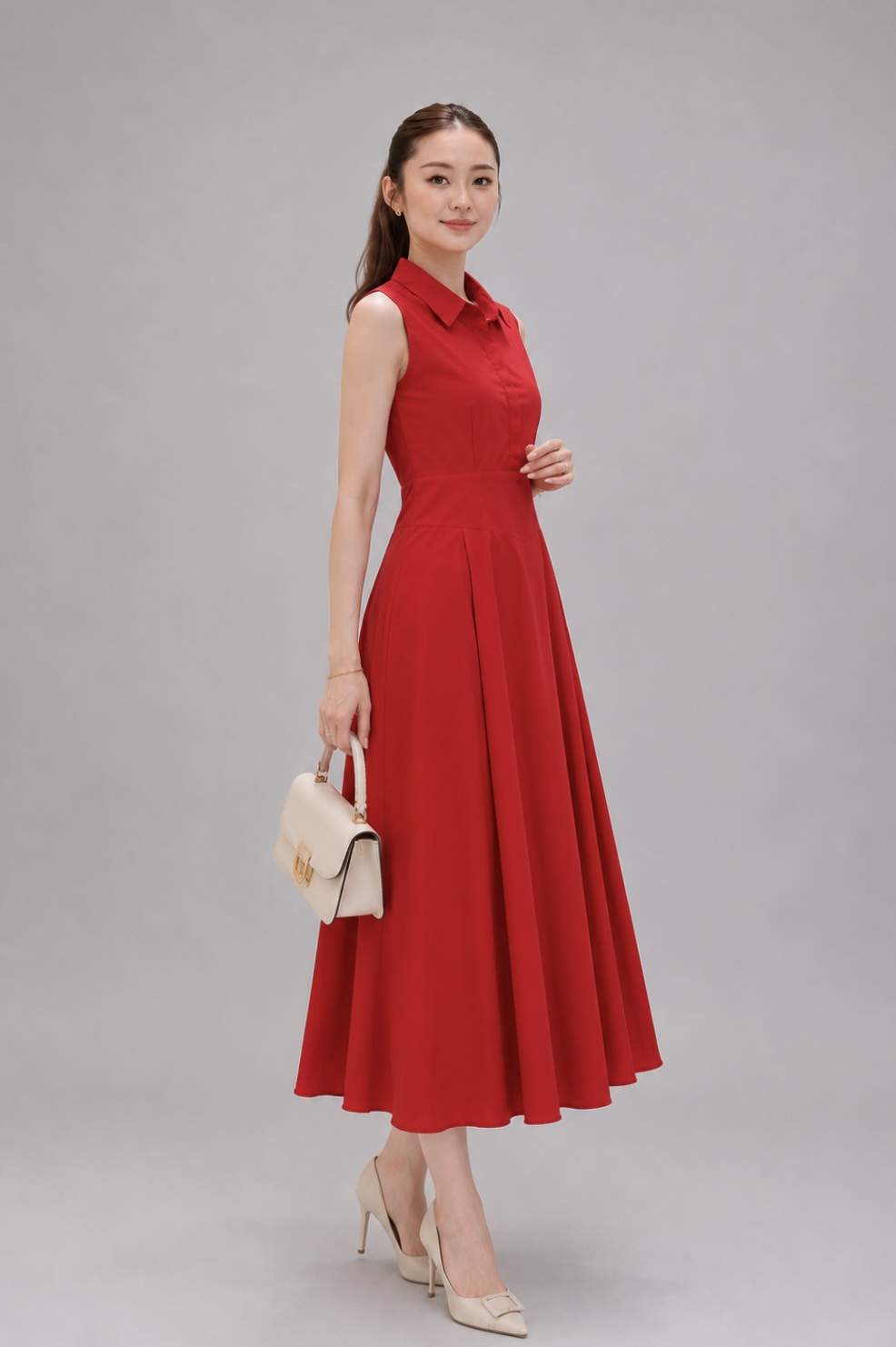1501BD Sleeveless Collared Fit & Flare Midi Dress