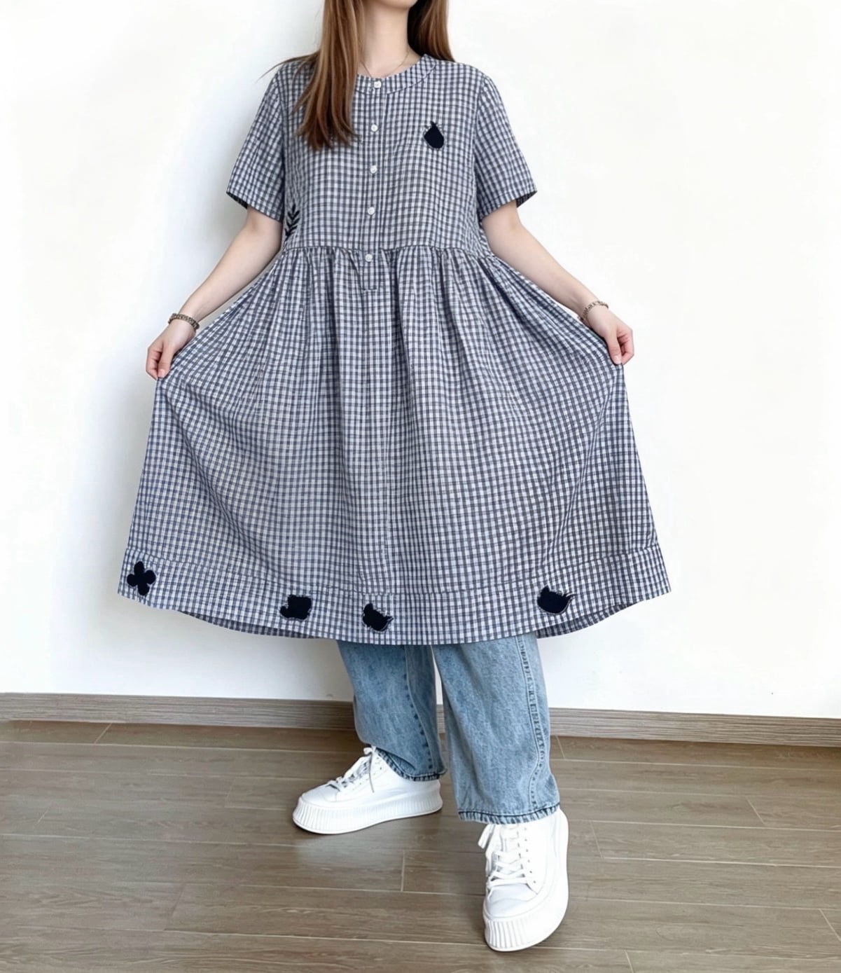 日系格刺繡print Ops