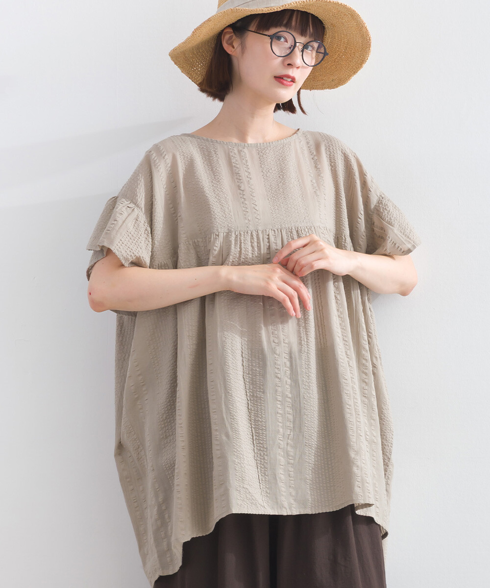 LP - 印度棉泡泡紗紐帶襯衫 (杏色)