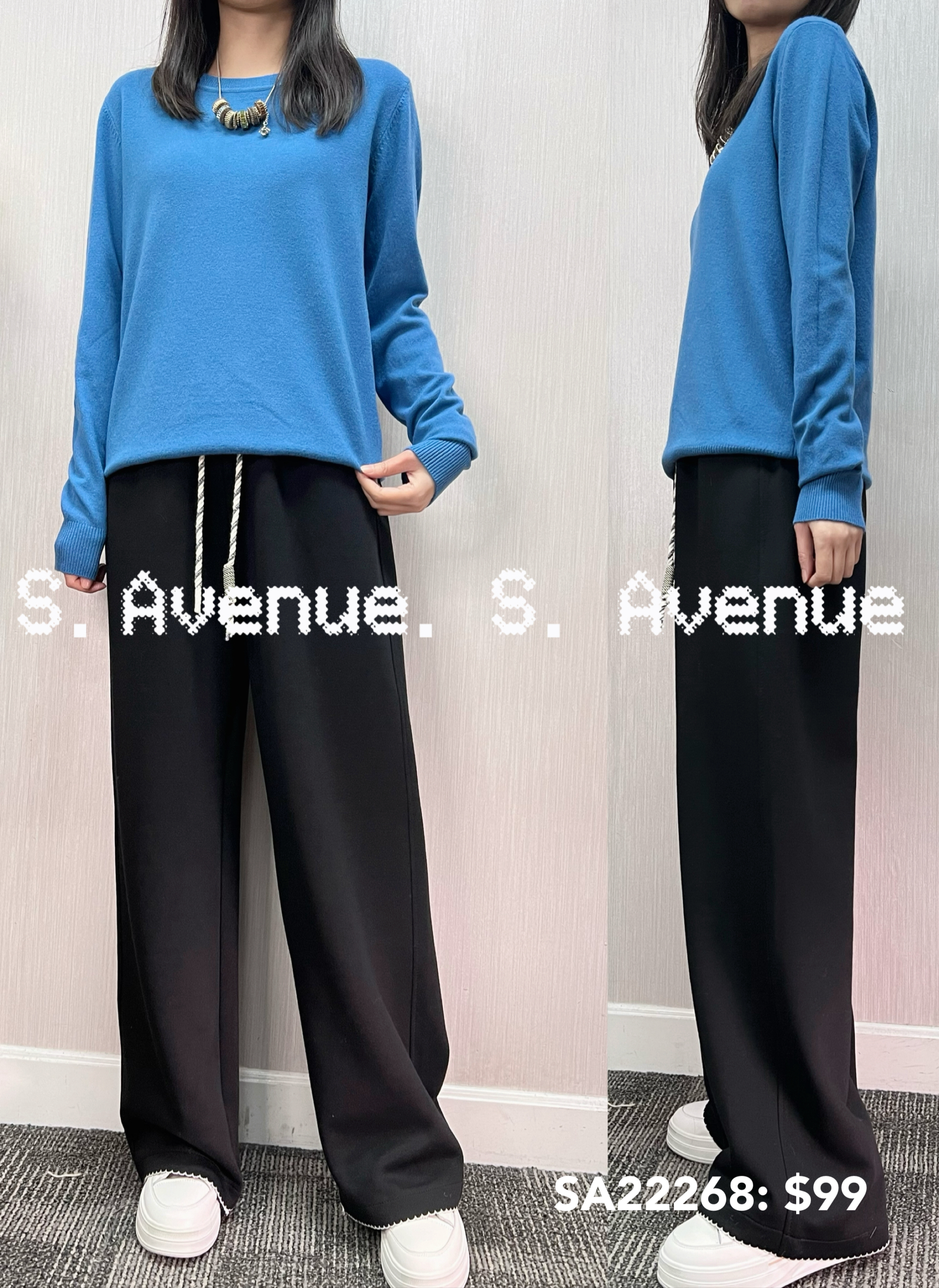 SA22268: 長袖圓領淨色線冷top