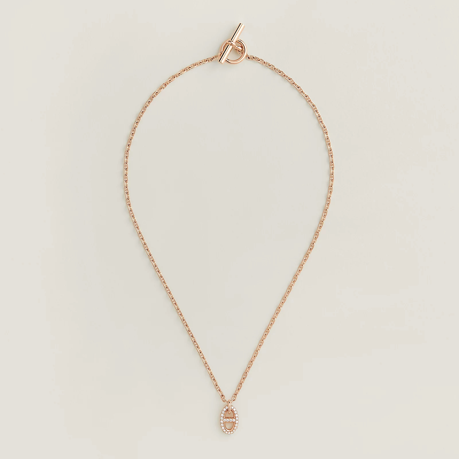 Hermes 全新🆕 Farandole 18k豬鼻鑲鑽吊墜 搭配T型扣玫瑰金頸鏈