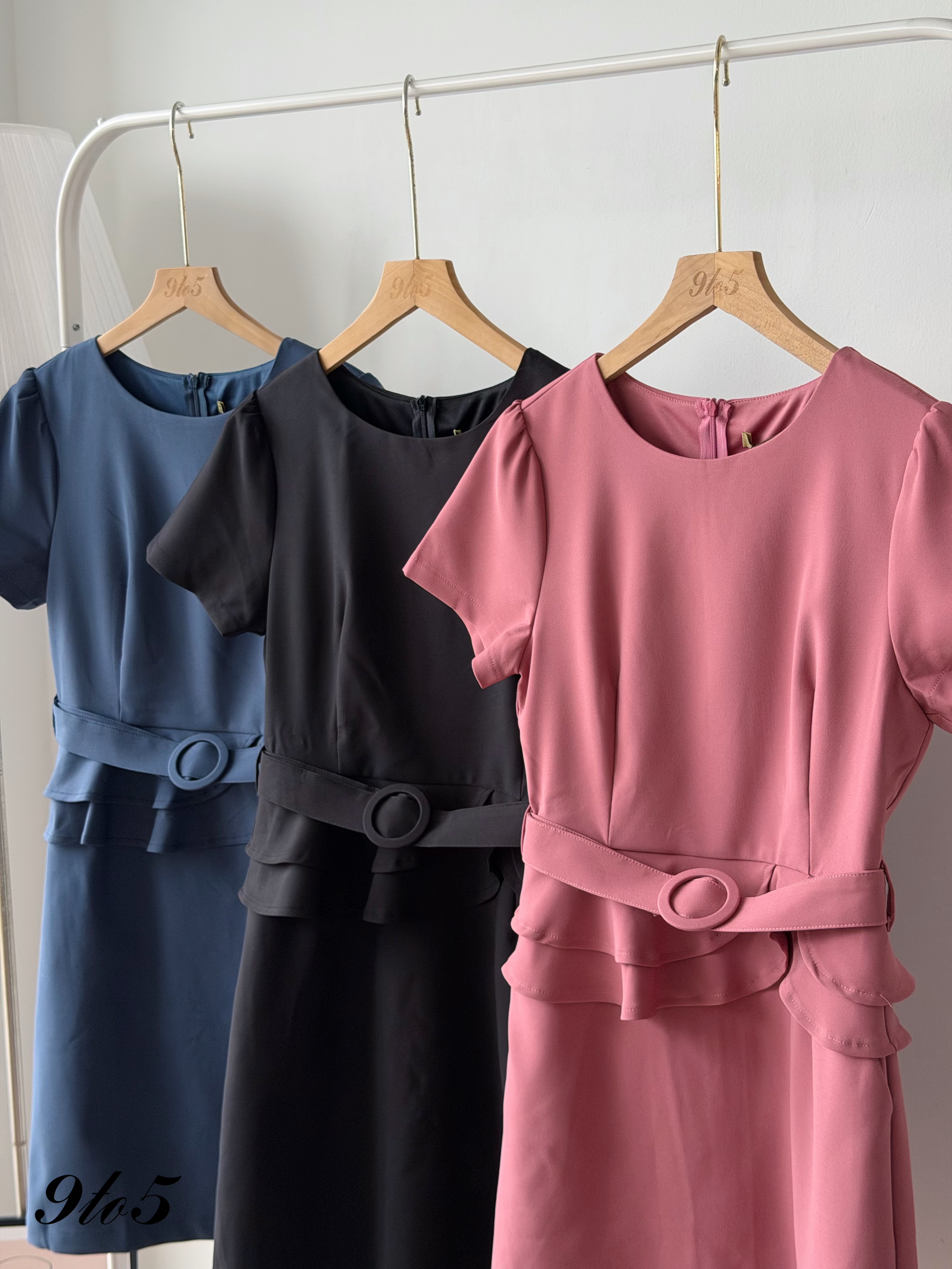 D2377 Chic Ruffle Waist Dress - 3 Colors 