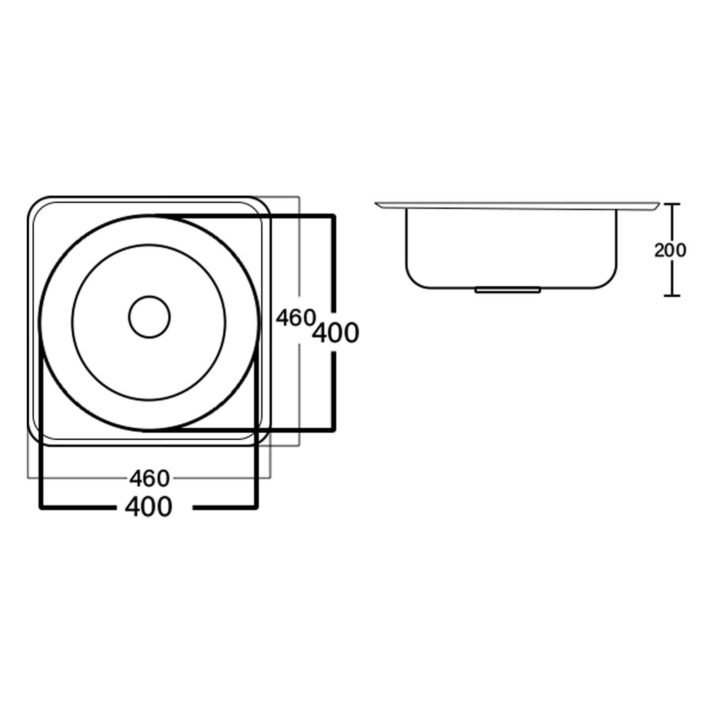 Rabico Round-In Square Stainless Steel Single Bowl Kitchen Sink (4646#) W6-02