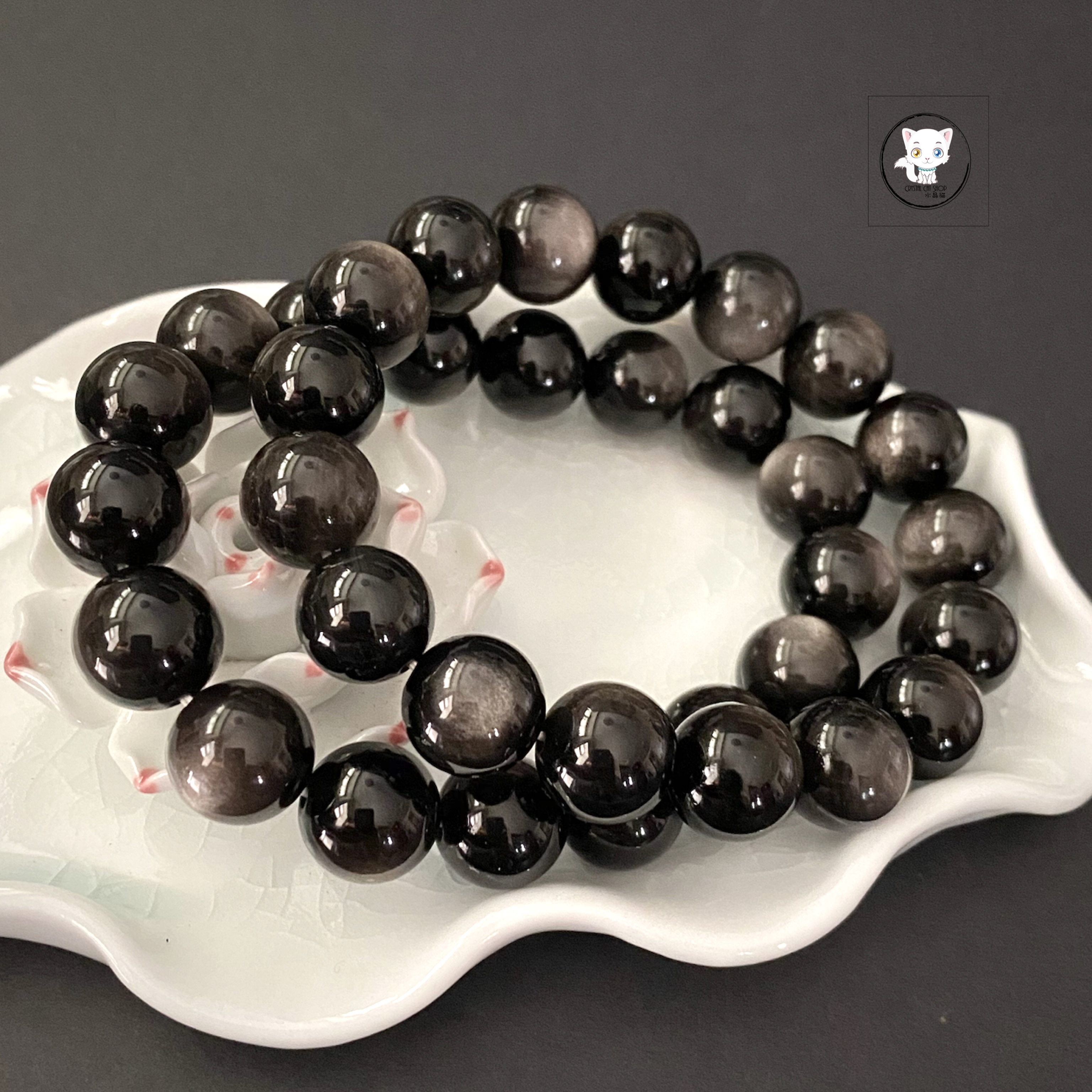 天然銀曜石手鏈 12mm