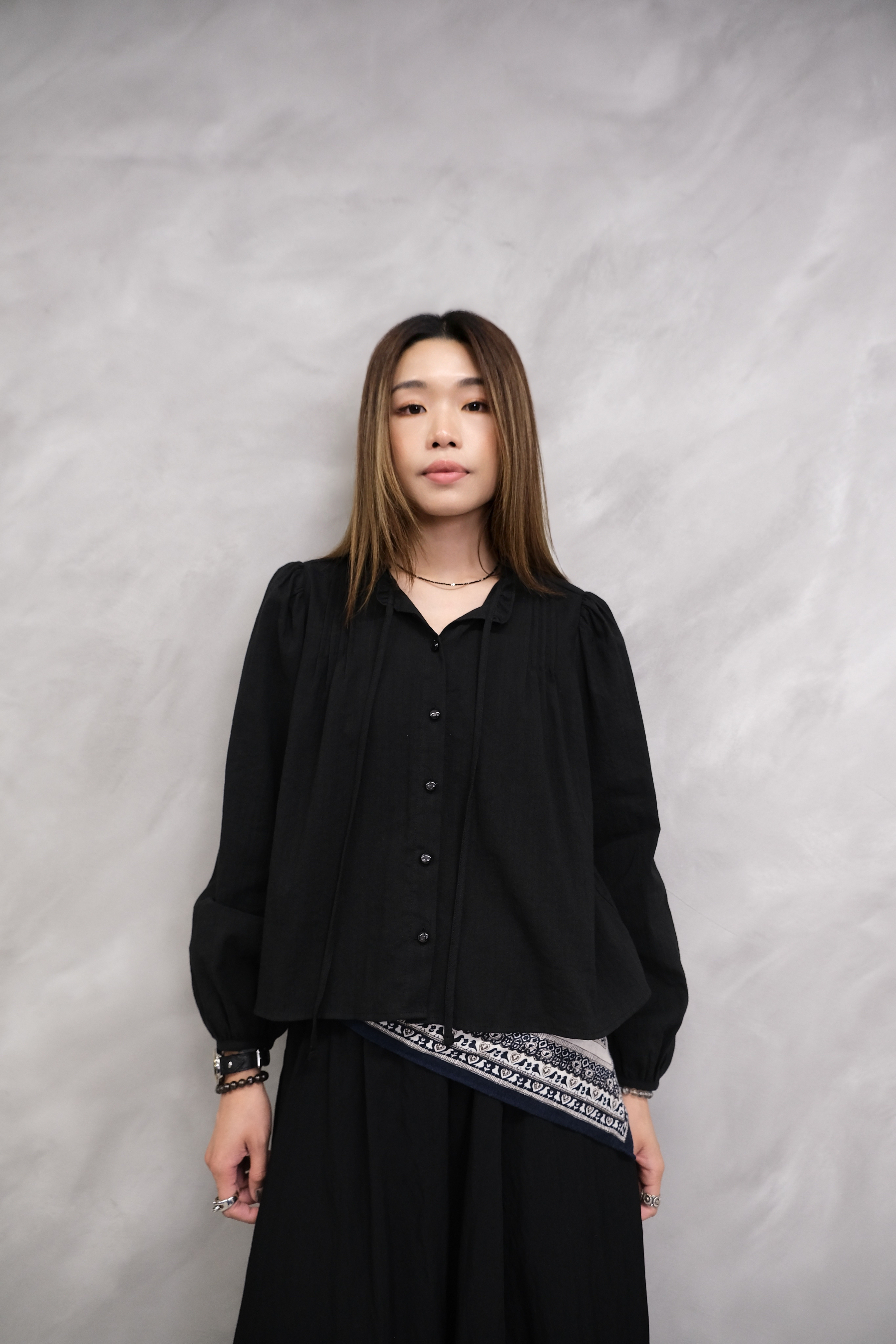 Ruffled Collar Pintuck Blouse #top156