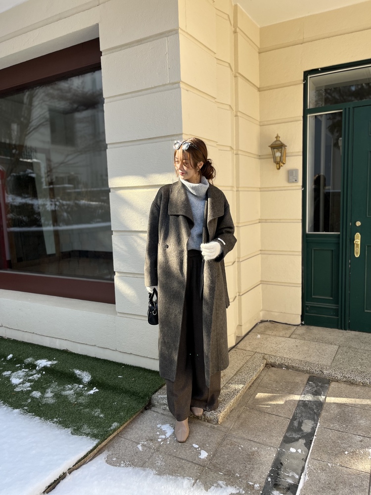 [70% Wool] Parisian Belted Wool Coat (Dark Grey)