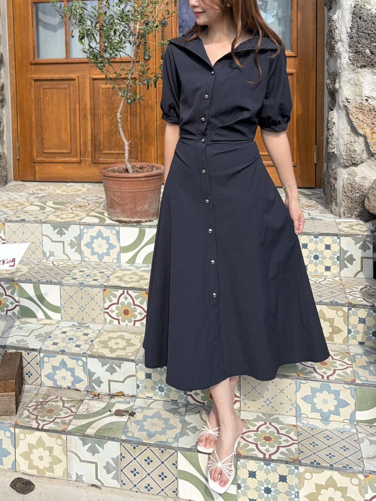 Lena Contoured Waist Dress (Navy)