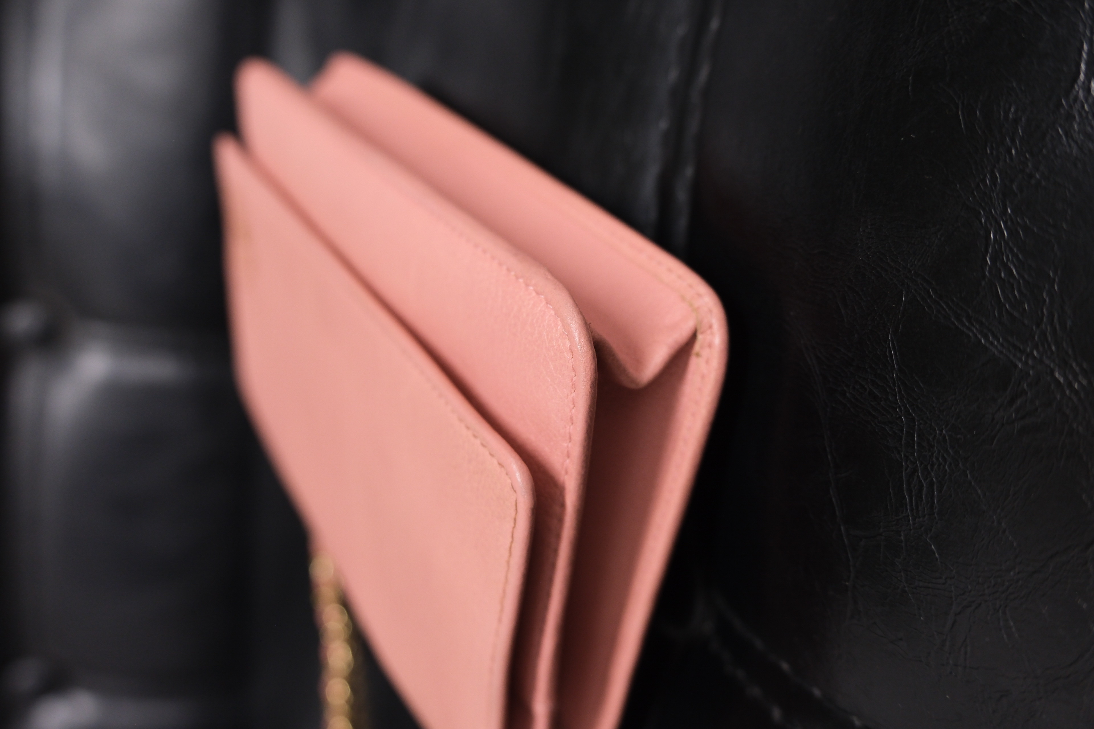 Chanel Camelia Leather Chain Wallet Pink Gold