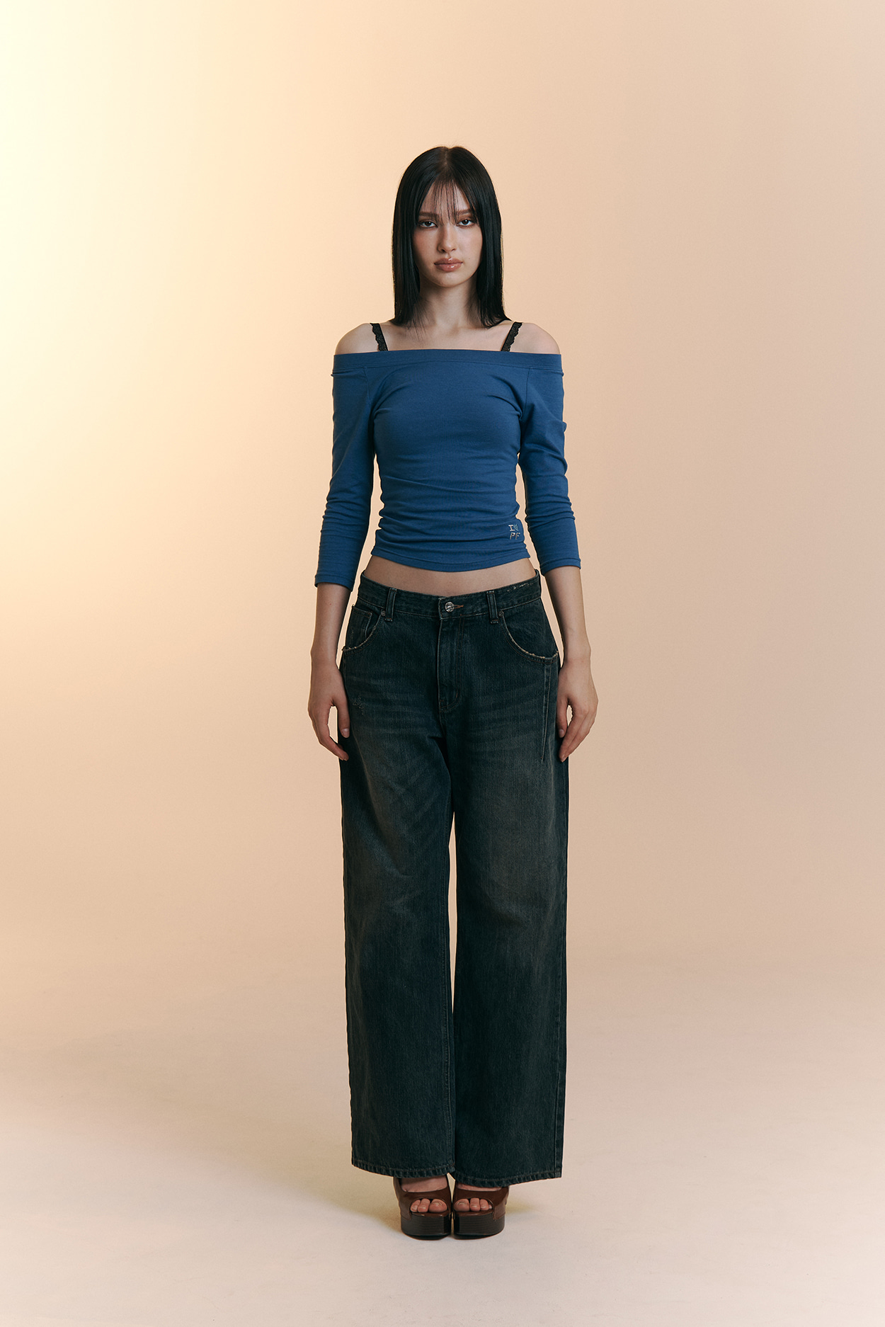 pleaseNOFOLLOW - Zed Off-Shoulder Long Sleeve Top (Blue)