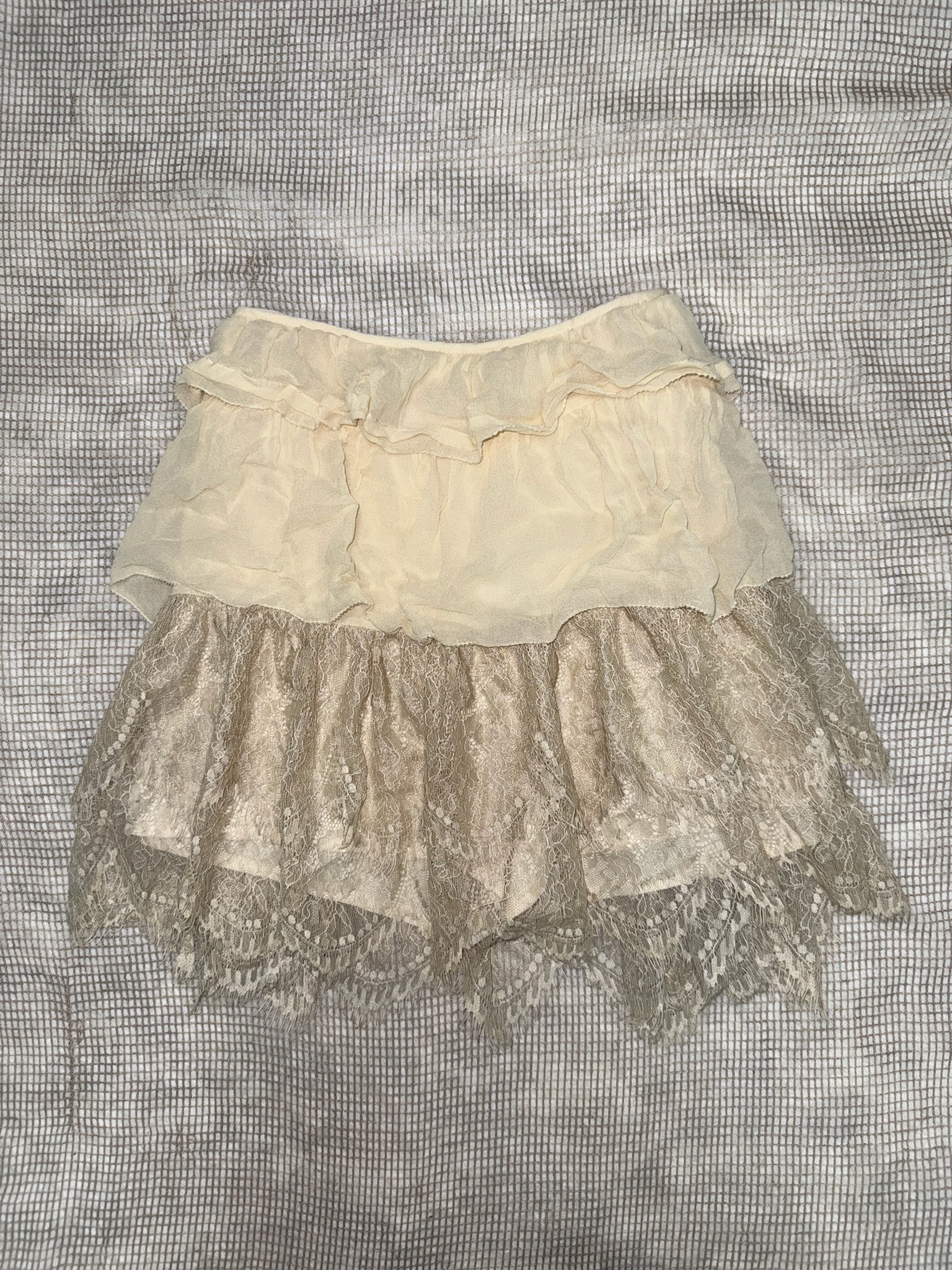 Fairycore Champagne Lace Hem Ruffle Skirt