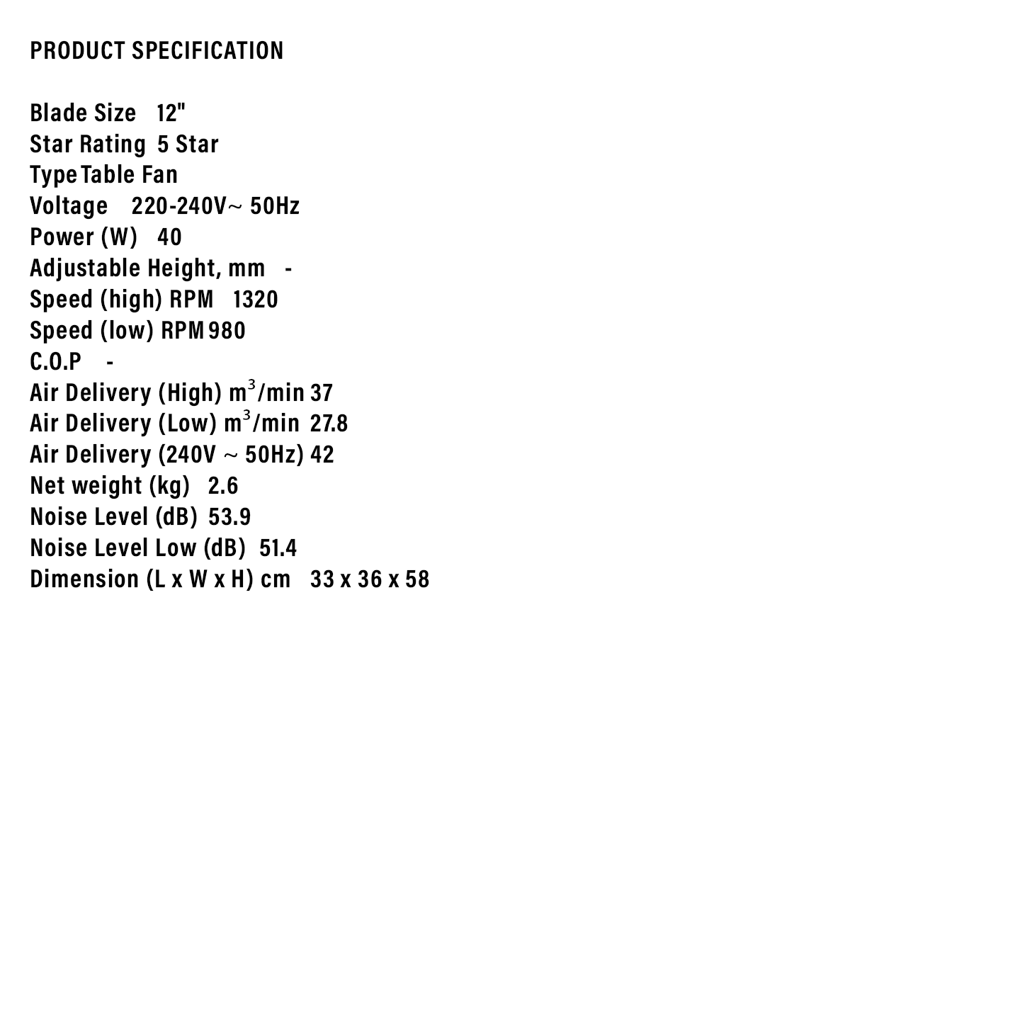 Sharp 12" Table Fan (PJT129GY)