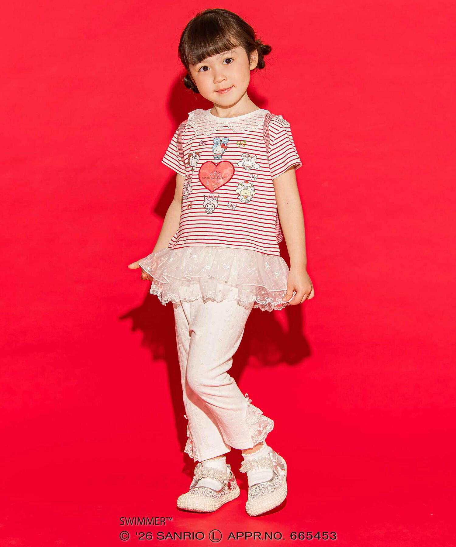 🇯🇵預訂 日本直送🇯🇵Slap Slip x Swimmer x Sanrio系列兩色人物印花亮片愛心蕾絲荷葉邊領口條紋短袖上衣