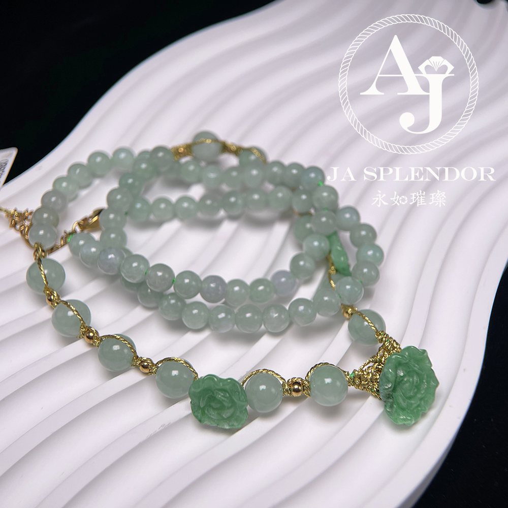 JN-2742,45,46 ,651 天然翡翠A玉-花開富貴立體雕花項鏈